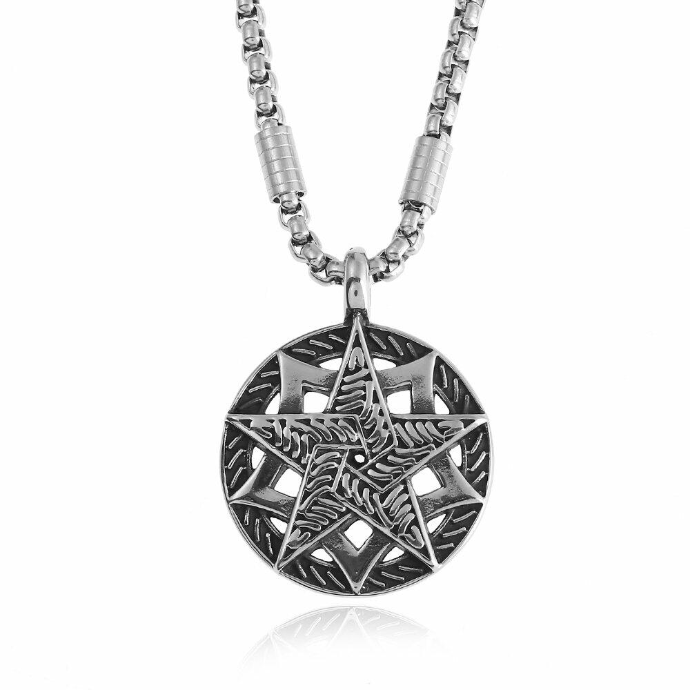 BLEUM CADE Black Agate Stone Necklace Double Pentagram Pendant