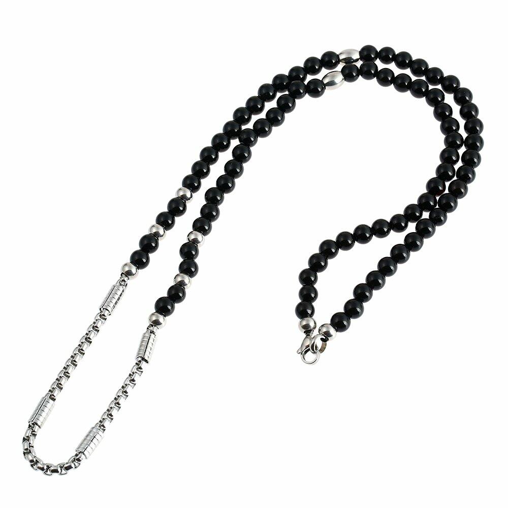 BLEUM CADE Black Agate Stone Necklace Double Pentagram Pendant