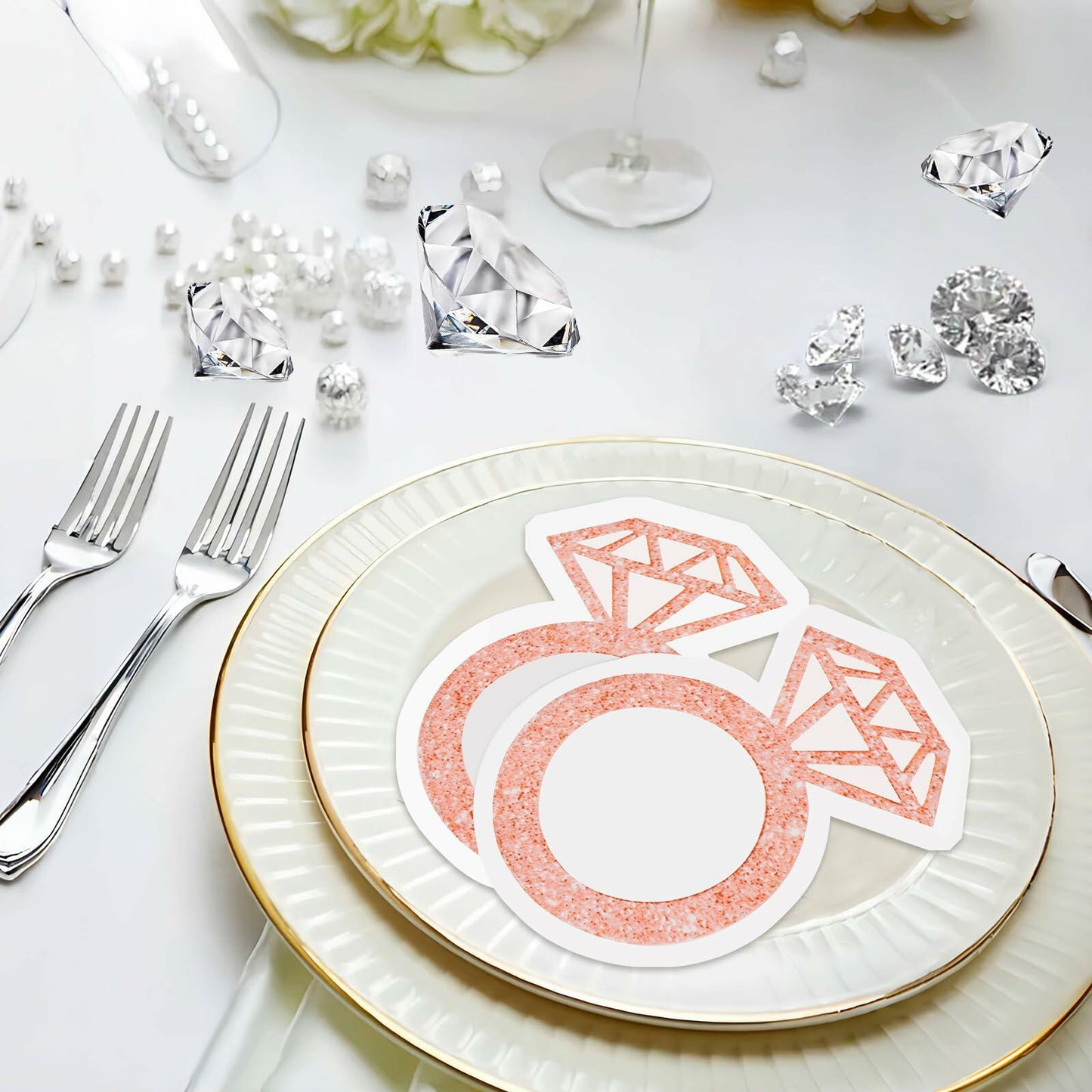 AYINOBY 50 Pcs Glitter Rose Gold Diamond Ring Paper Napkins Pink Wedding