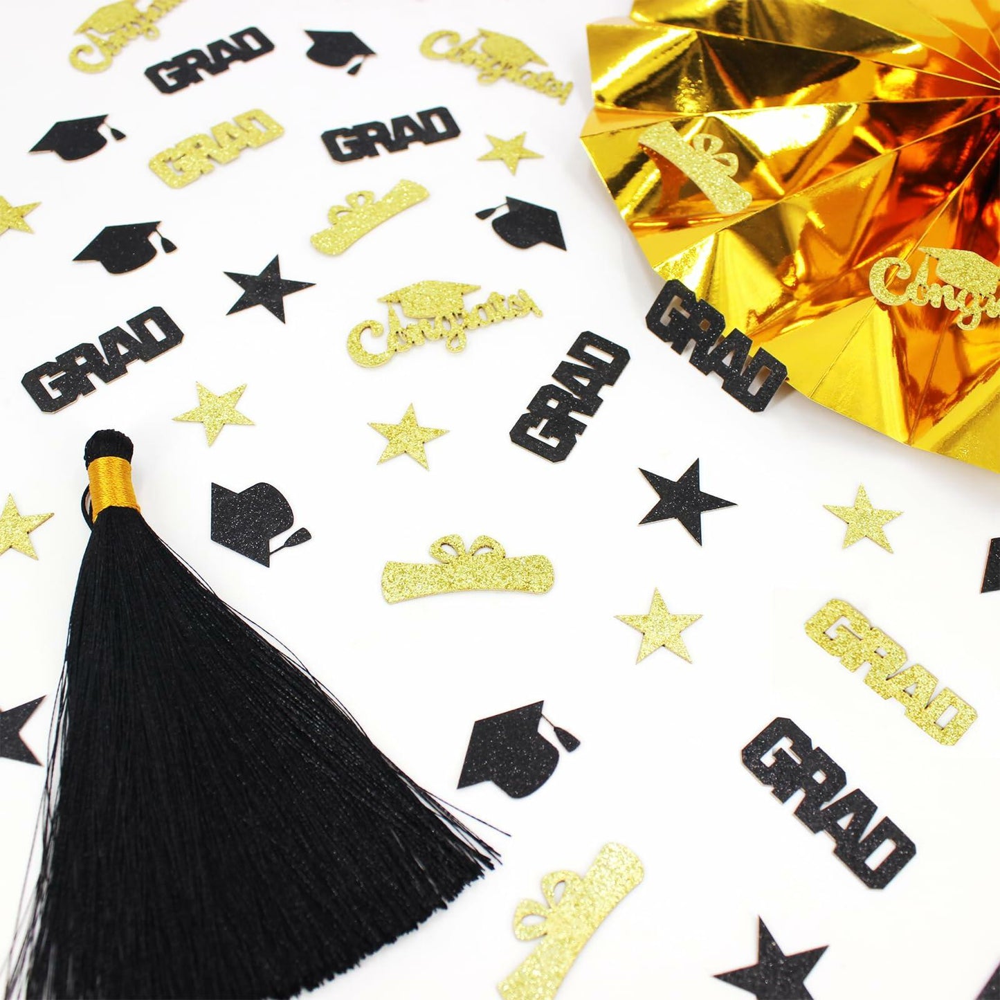 Vofrise 200pcs Blue Gold 2025 Graduation Confetti Cap Star Table Decor