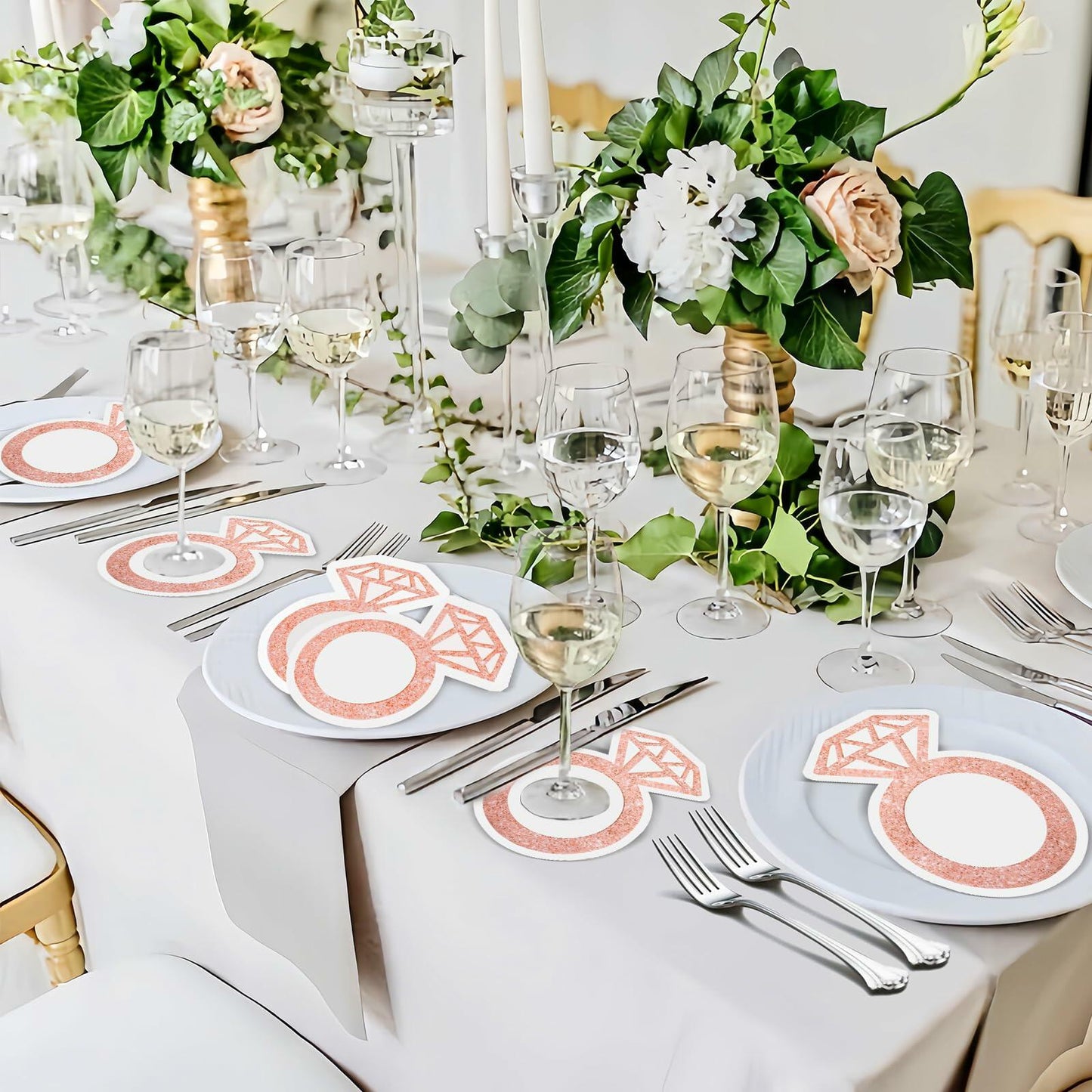 AYINOBY 50 Pcs Glitter Rose Gold Diamond Ring Paper Napkins Pink Wedding