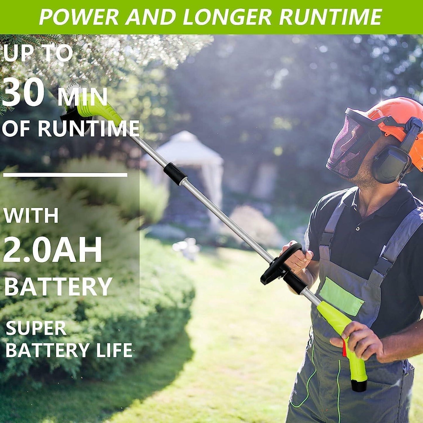 HooSeen Cordless Weed Wacker Grass Trimmer 12V 2x2.0Ah Batteries 3 Blades Green