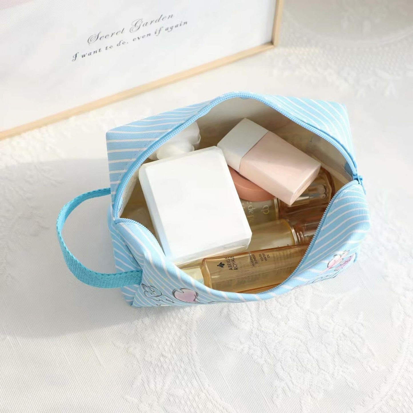 LOYEJEGL Foldable Travel Cosmetic Makeup Bag Blue PU