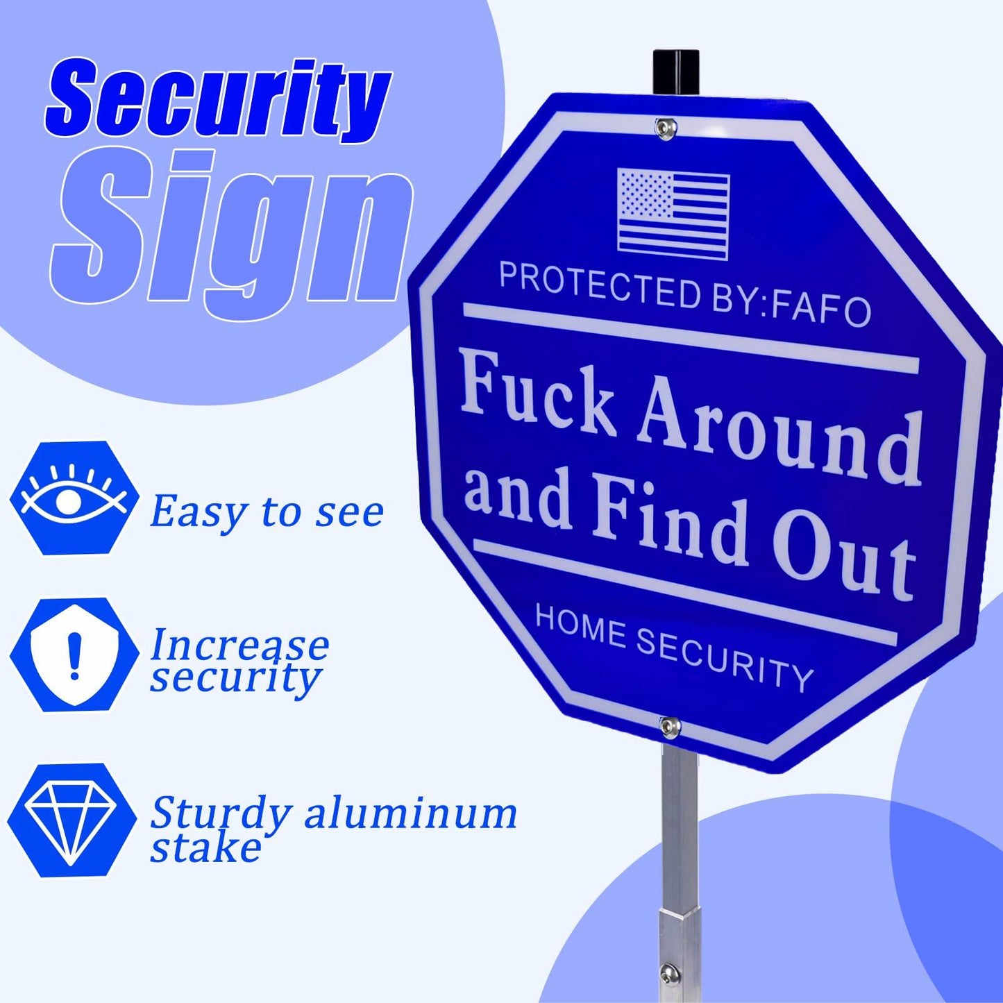 Shawgge FAFO Security Yard Sign with Stake Blue Metal Property Decor