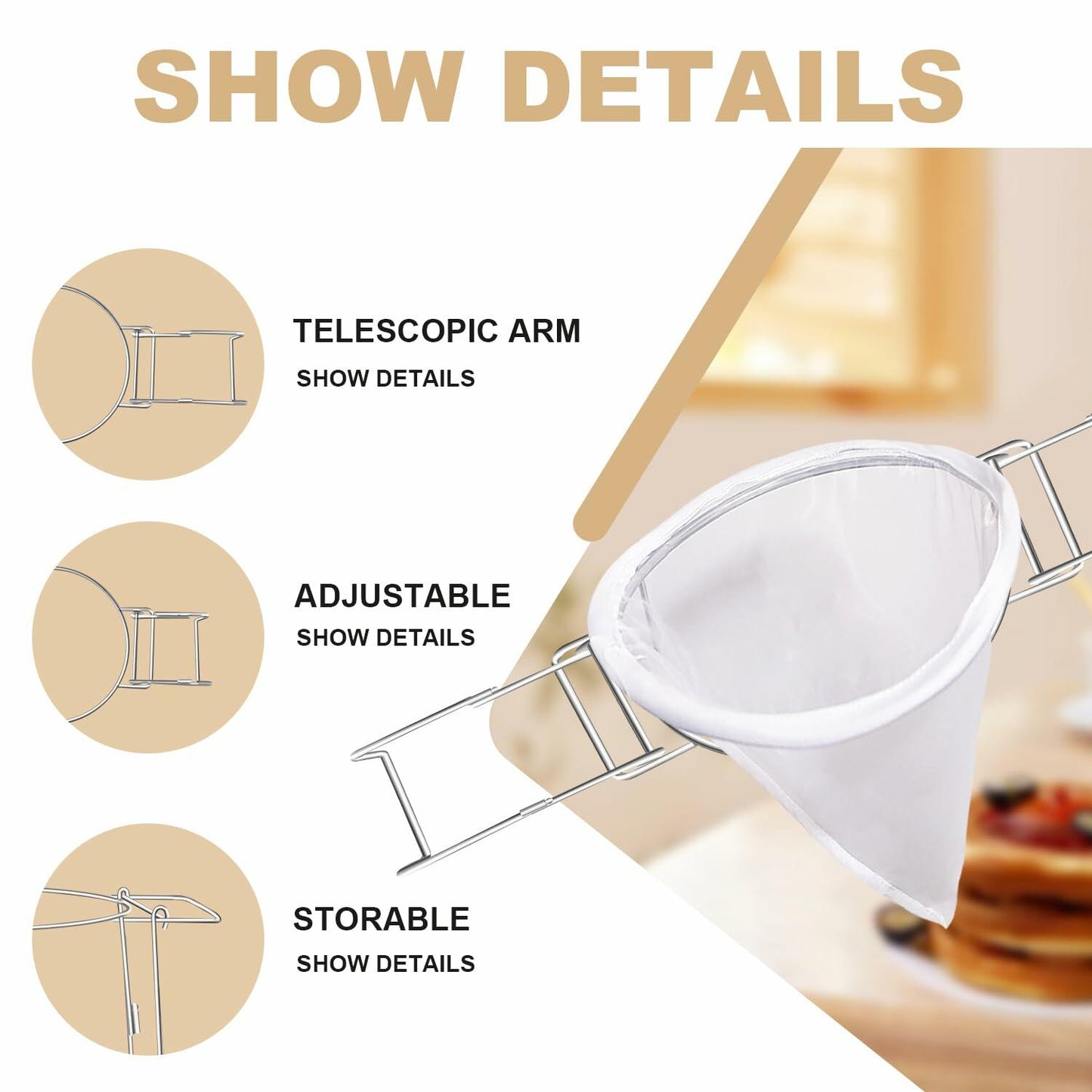 Aageme Versatile 8.7-Inch Oil & Syrup Filter Silver Adjustable Stand 3 Screens
