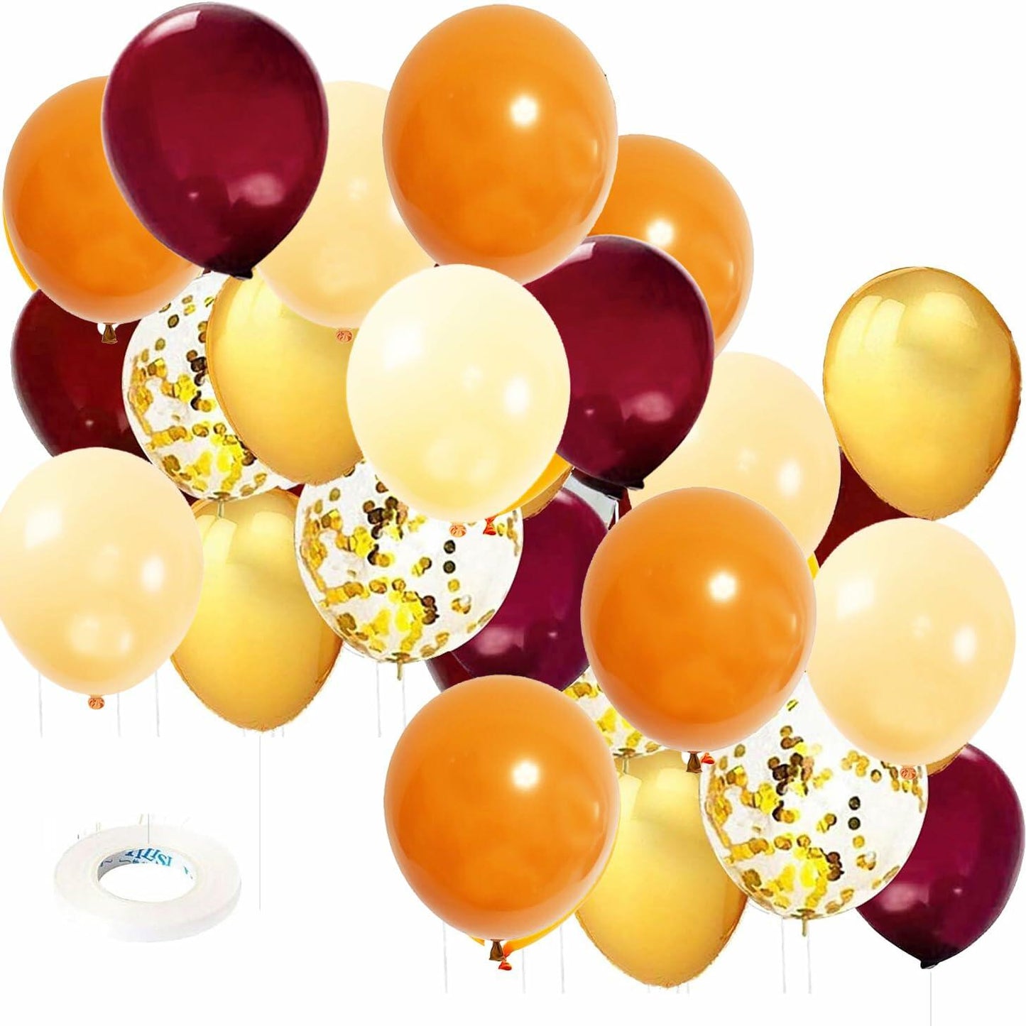 Qian's Party Fall Balloons 25pcs Burgundy Orange Gold Confetti Vintage