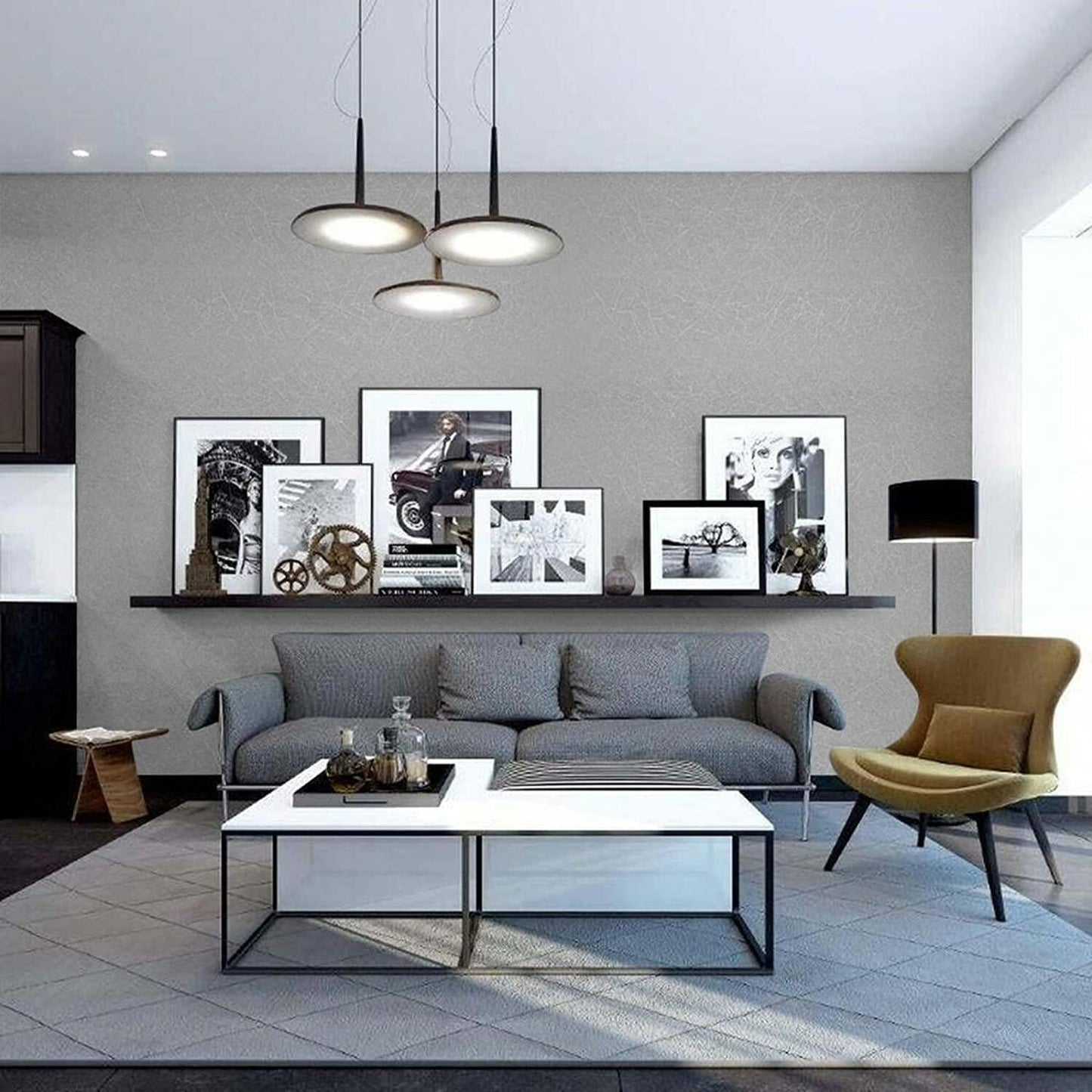 Abyssaly 23.6x196.8in Silver Grey Embossed Self Adhesive Wallpaper Vinyl