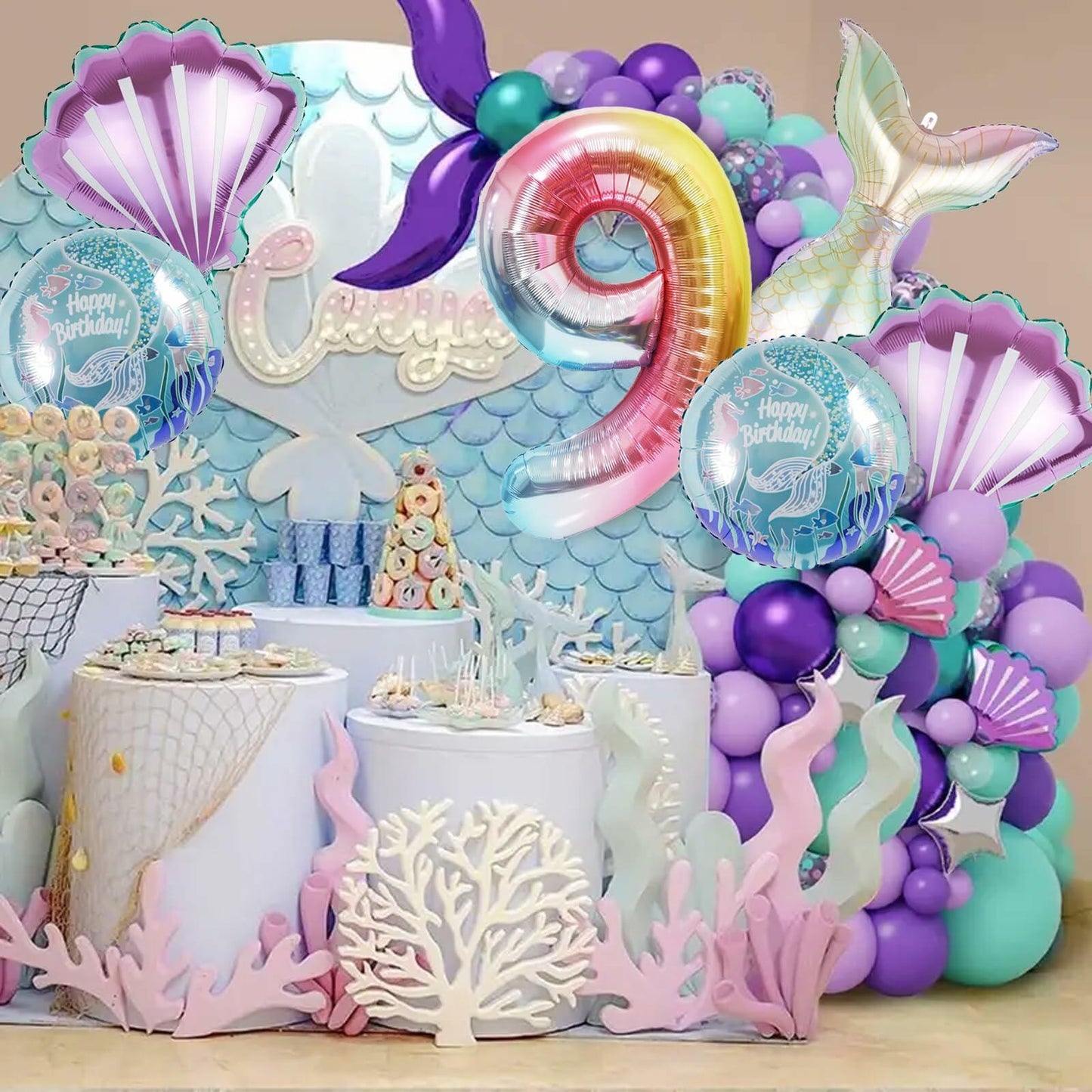 SINBEE Mermaid Foil Number Balloon 40in #9 Birthday Decoration Girls