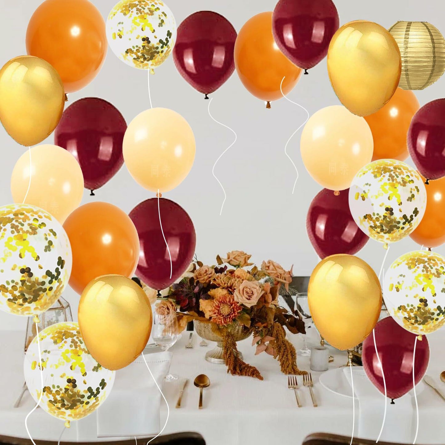 Qian's Party Fall Balloons 25pcs Burgundy Orange Gold Confetti Vintage