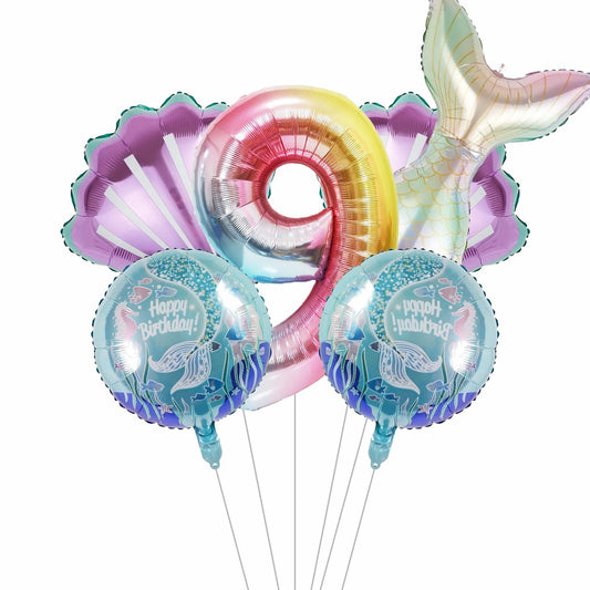 SINBEE Mermaid Foil Number Balloon 40in #9 Birthday Decoration Girls
