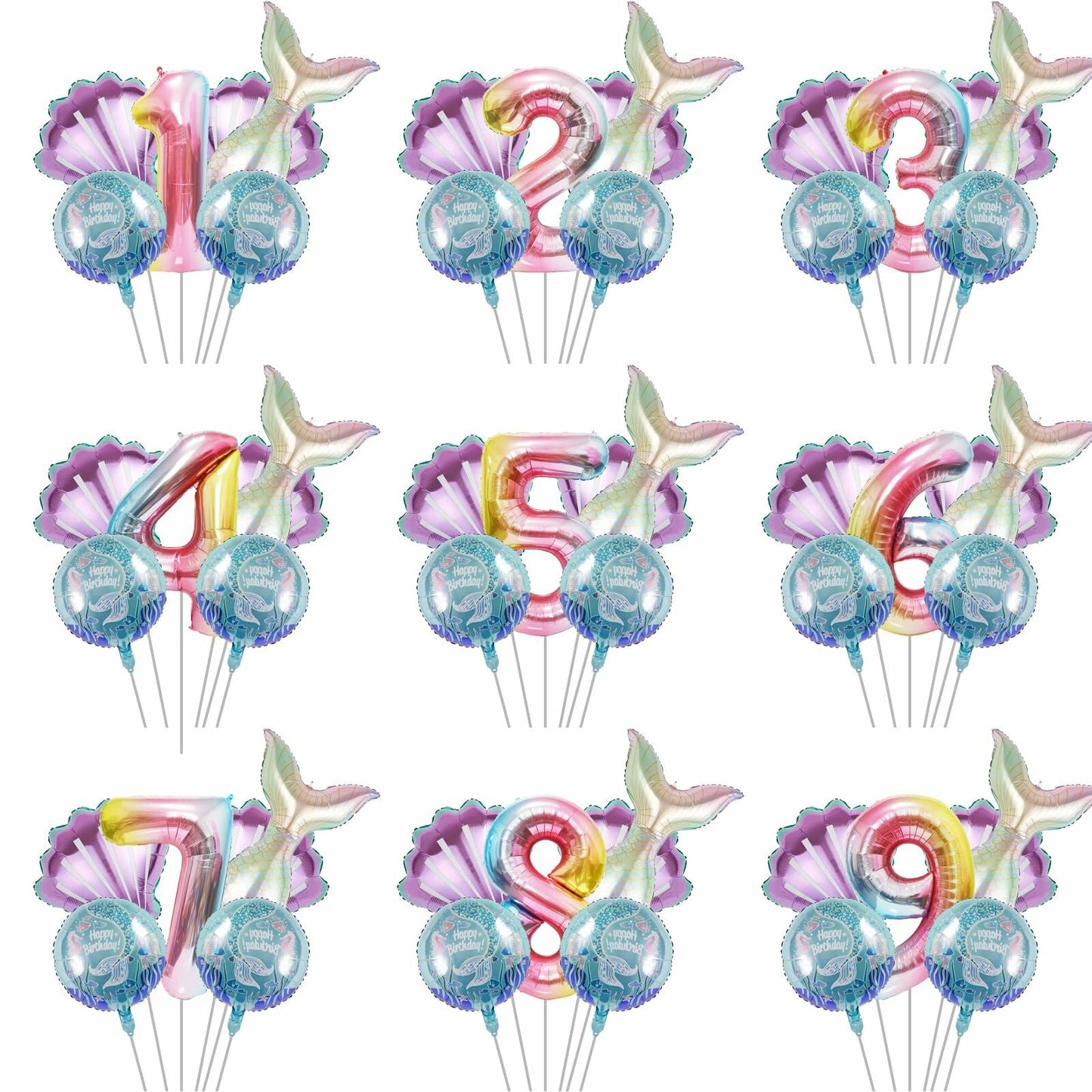 SINBEE Mermaid Foil Number Balloon 40in #9 Birthday Decoration Girls