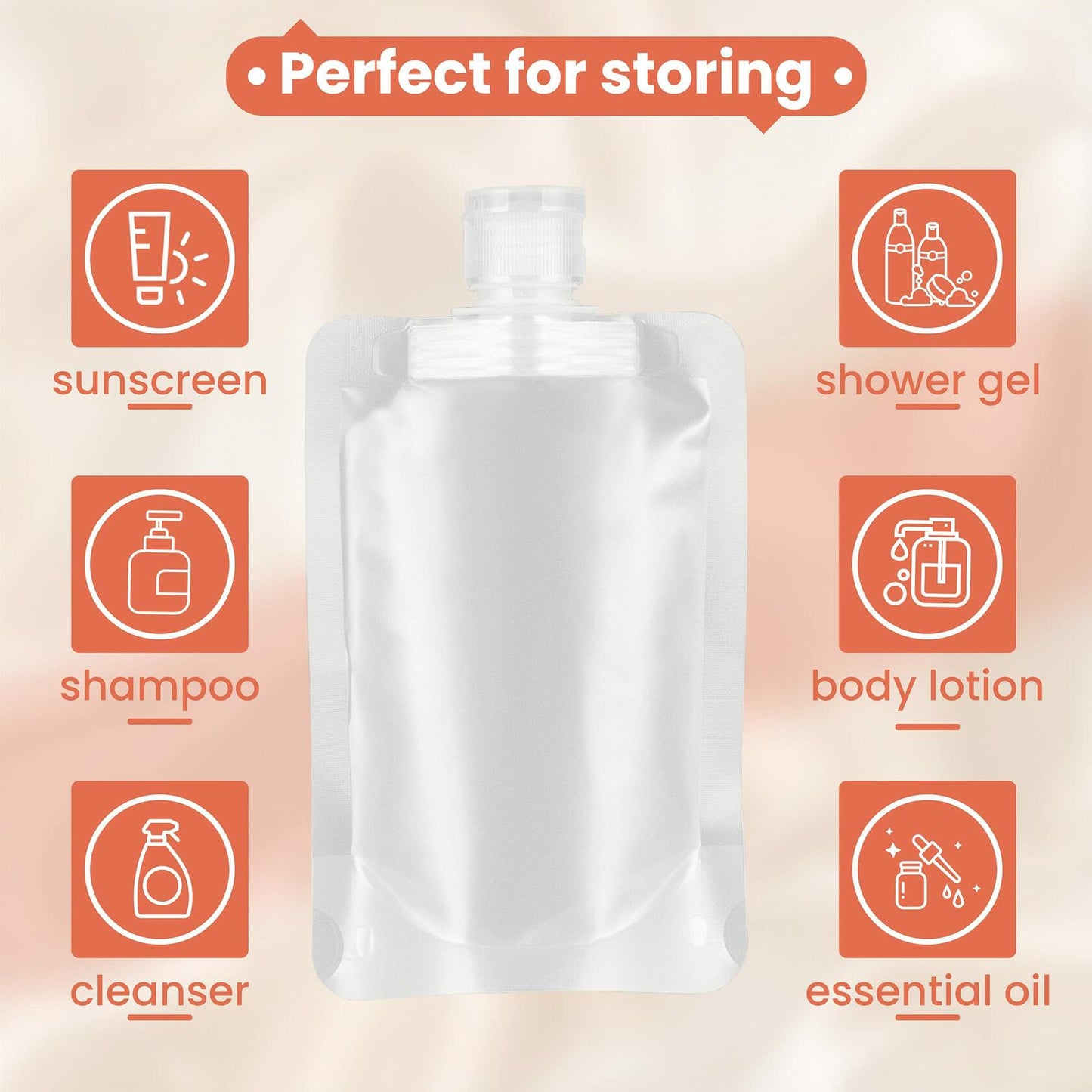 YAIKOAI 10 Pack 100ML Refillable Squeeze Pouches Matte Translucent Travel