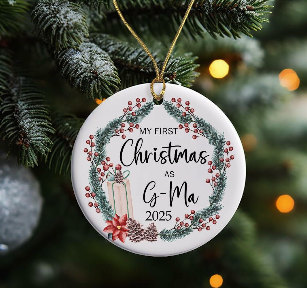 AnhTram97 My First Christmas As G-Ma 2025 Ornament Ceramic White Both Sides