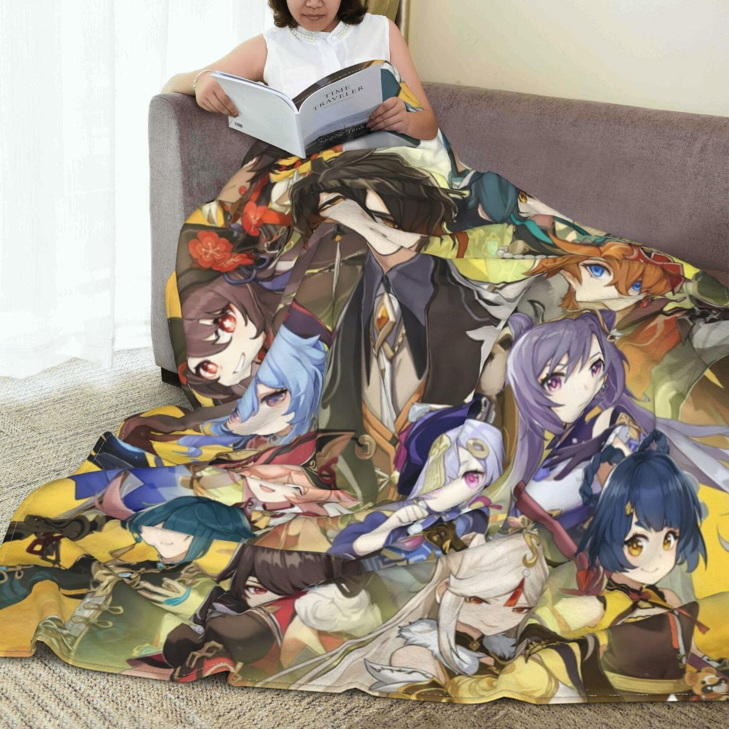 AMCAY Game Plush Flannel Throw Blanket 50x40in Liyue Zhongli Childe Ganyu
