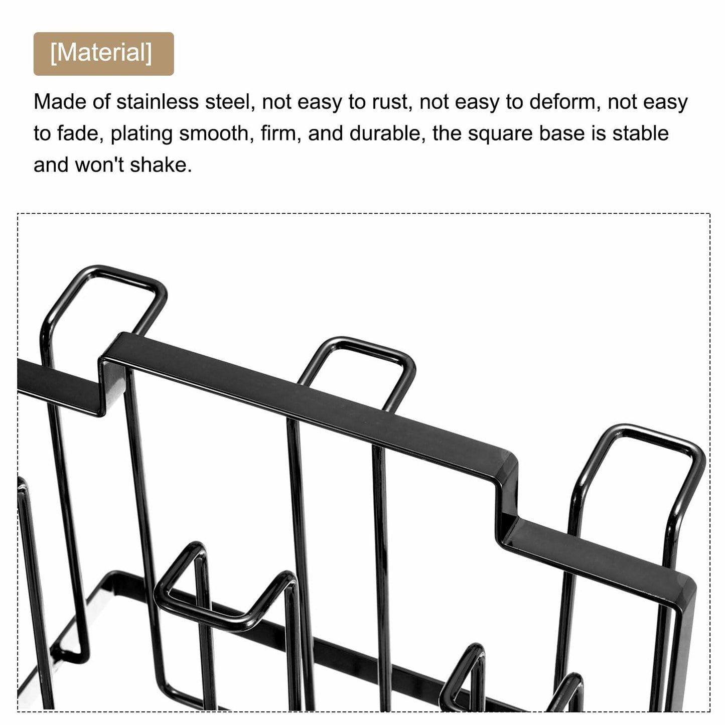 uxcell Cup Drying Rack Foldable Stainless Steel 220x185mm 6 Cups Black
