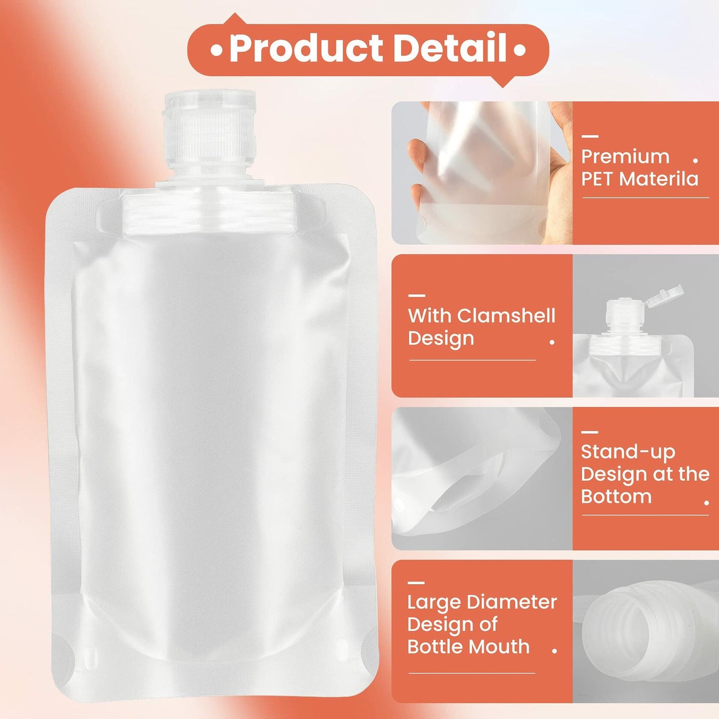 YAIKOAI 10 Pack 100ML Refillable Squeeze Pouches Matte Translucent Travel