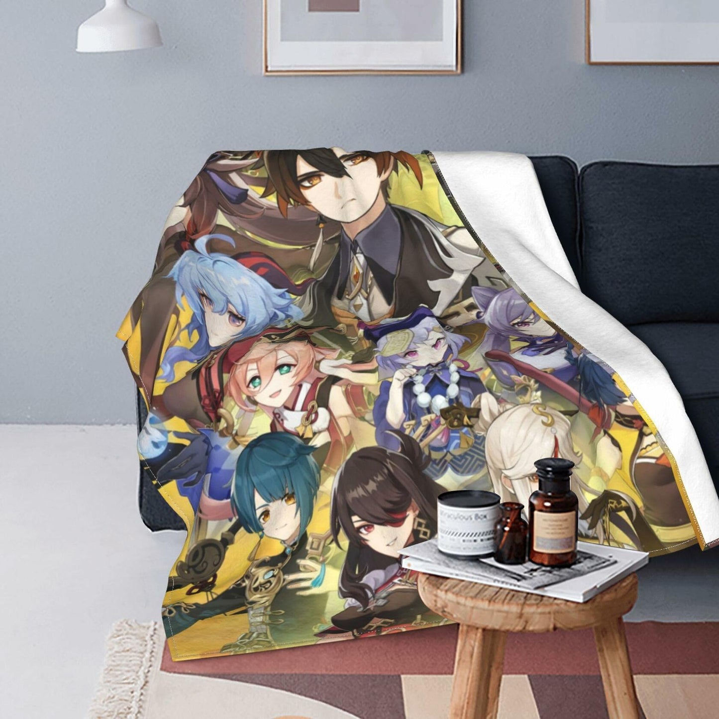AMCAY Game Plush Flannel Throw Blanket 50x40in Liyue Zhongli Childe Ganyu