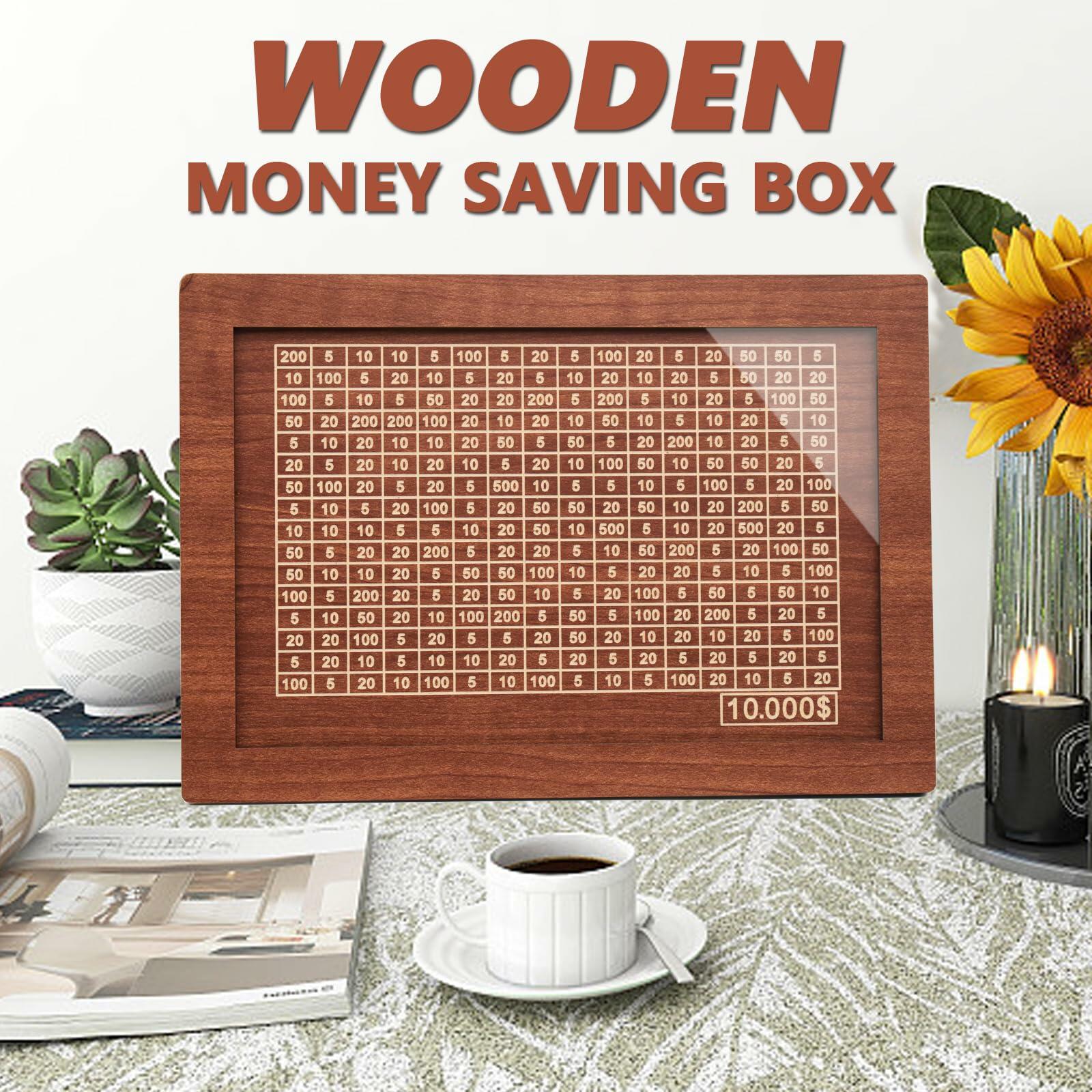 YOSICHY Cash Vault Wooden Savings Box with Money Target & Numbers Retro