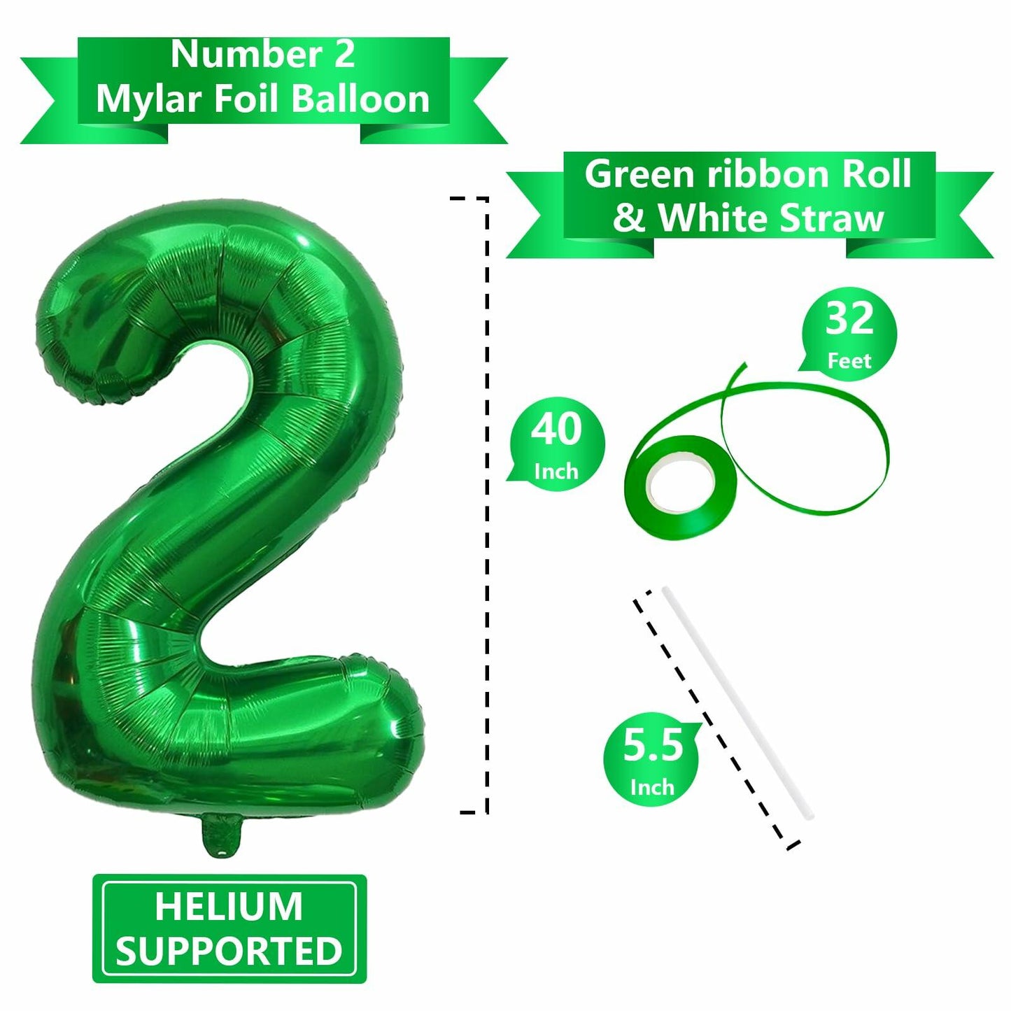 SINBEE 40 Inch Dark Green Number 2 Mylar Foil Balloon Party Decoration
