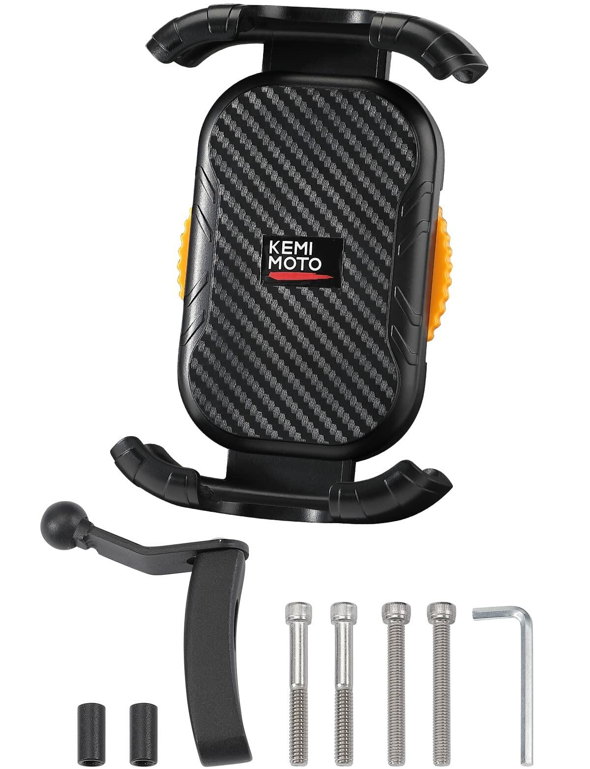 KEMIMOTO Motorcycle Phone Mount Adjustable 360° Swivel Aluminum Black