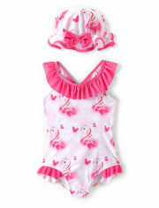 PATPAT Baby Girl Unicorn One Piece Swimsuit with Sun Hat Pink Size 6-9M
