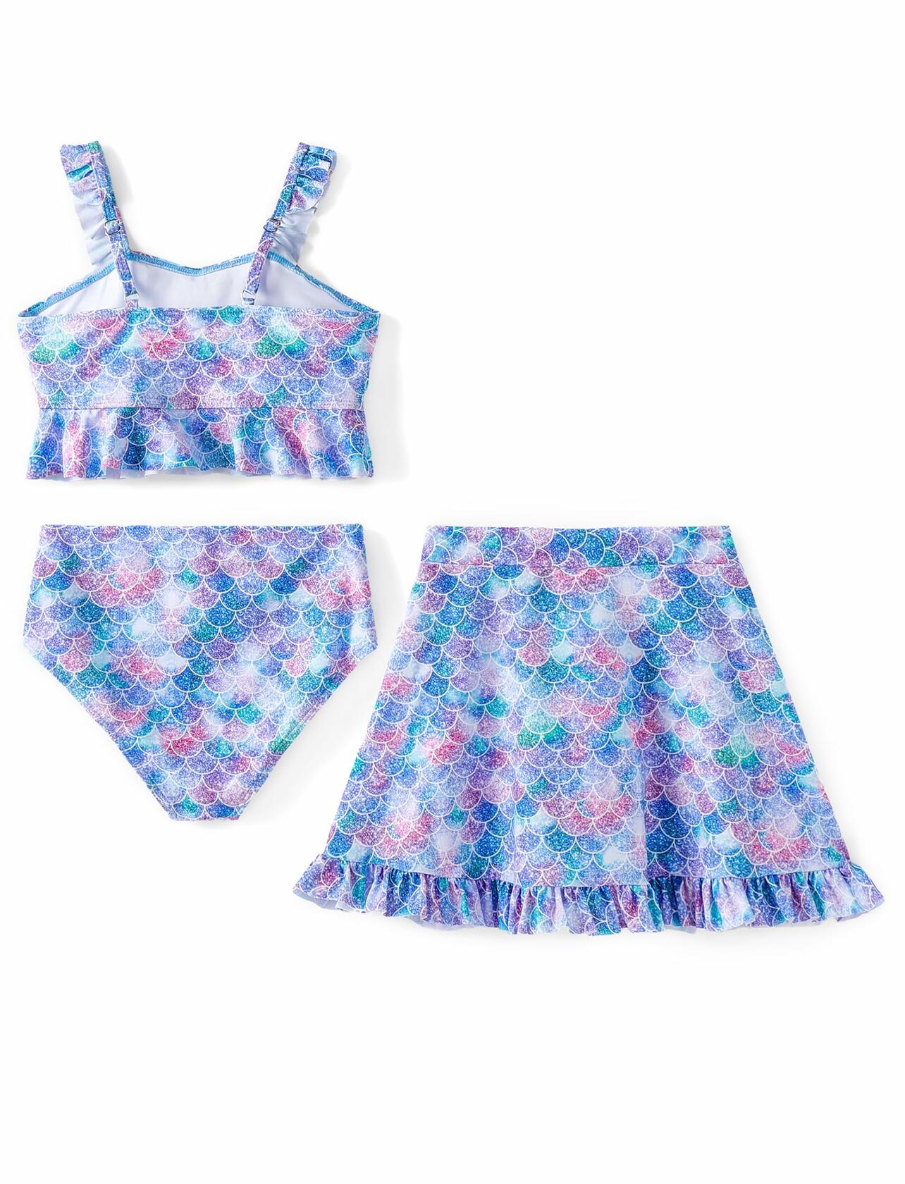 PATPAT Girls 3pc Ruffle Bikini Set Floral Skirt Bluegreen Size 10-11Y