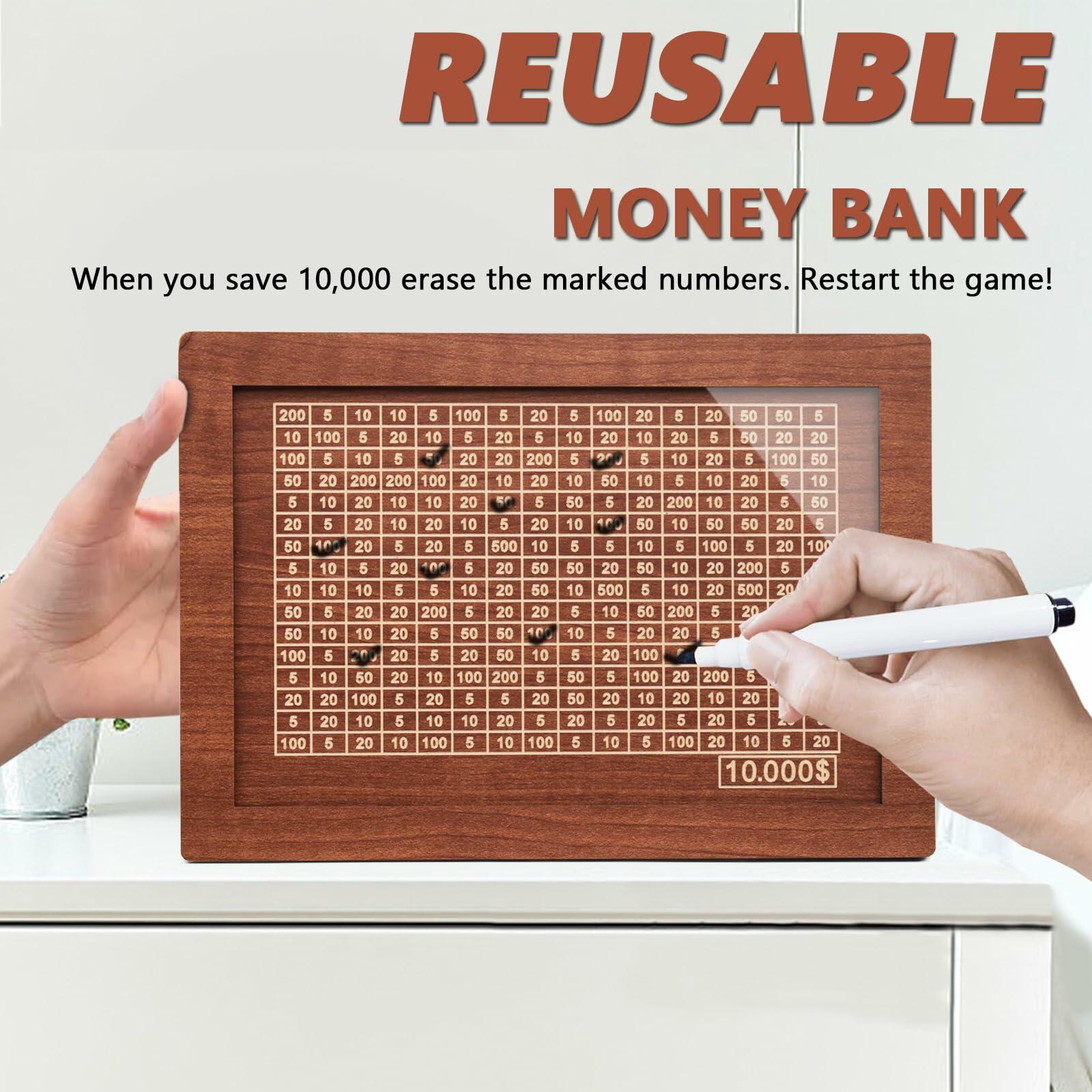 YOSICHY Cash Vault Wooden Savings Box with Money Target & Numbers Retro