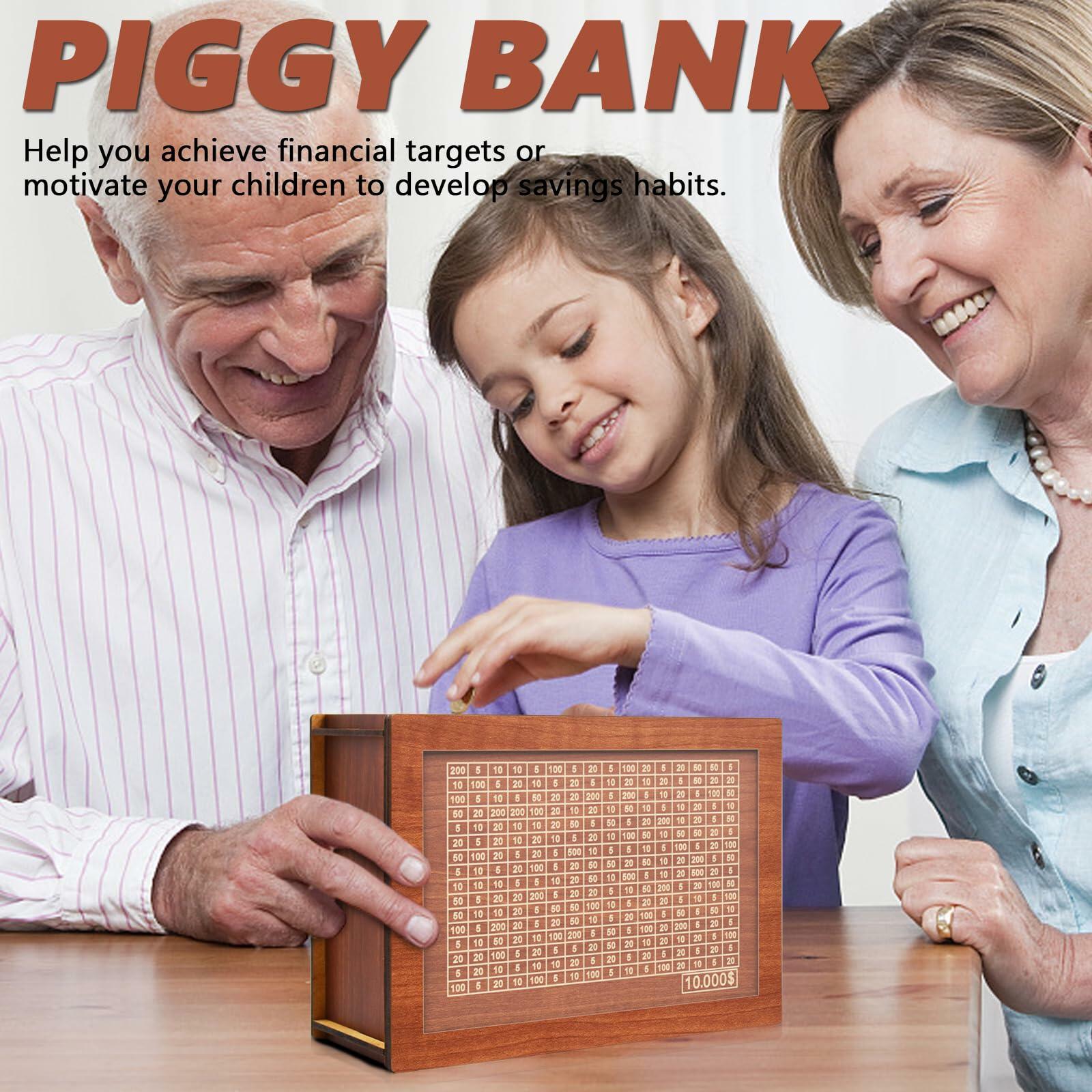 YOSICHY Cash Vault Wooden Savings Box with Money Target & Numbers Retro