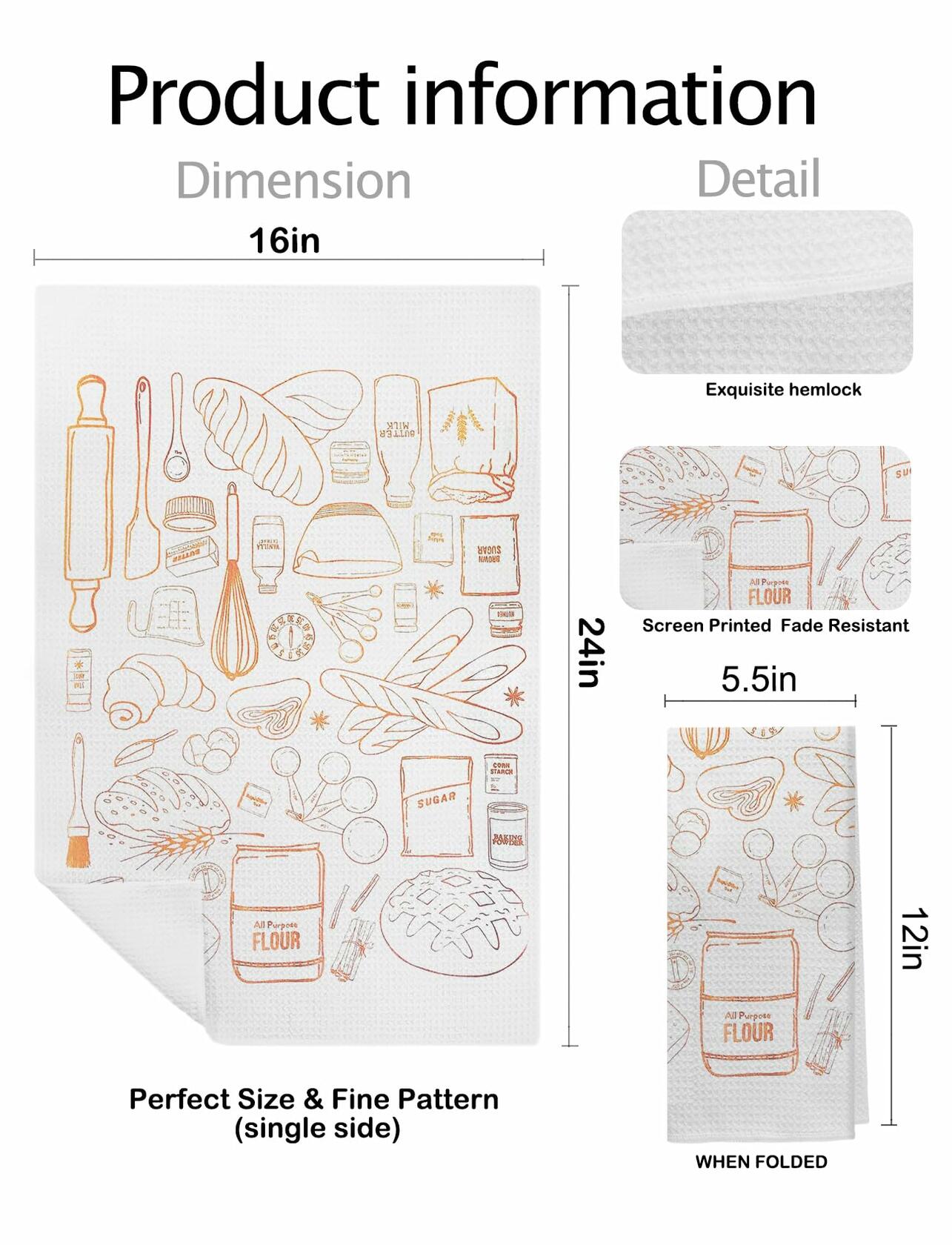 XUNLURY Baking Kitchen Towels Tea Towels Color-04 16x24 Inch