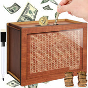 YOSICHY Cash Vault Wooden Savings Box with Money Target & Numbers Retro