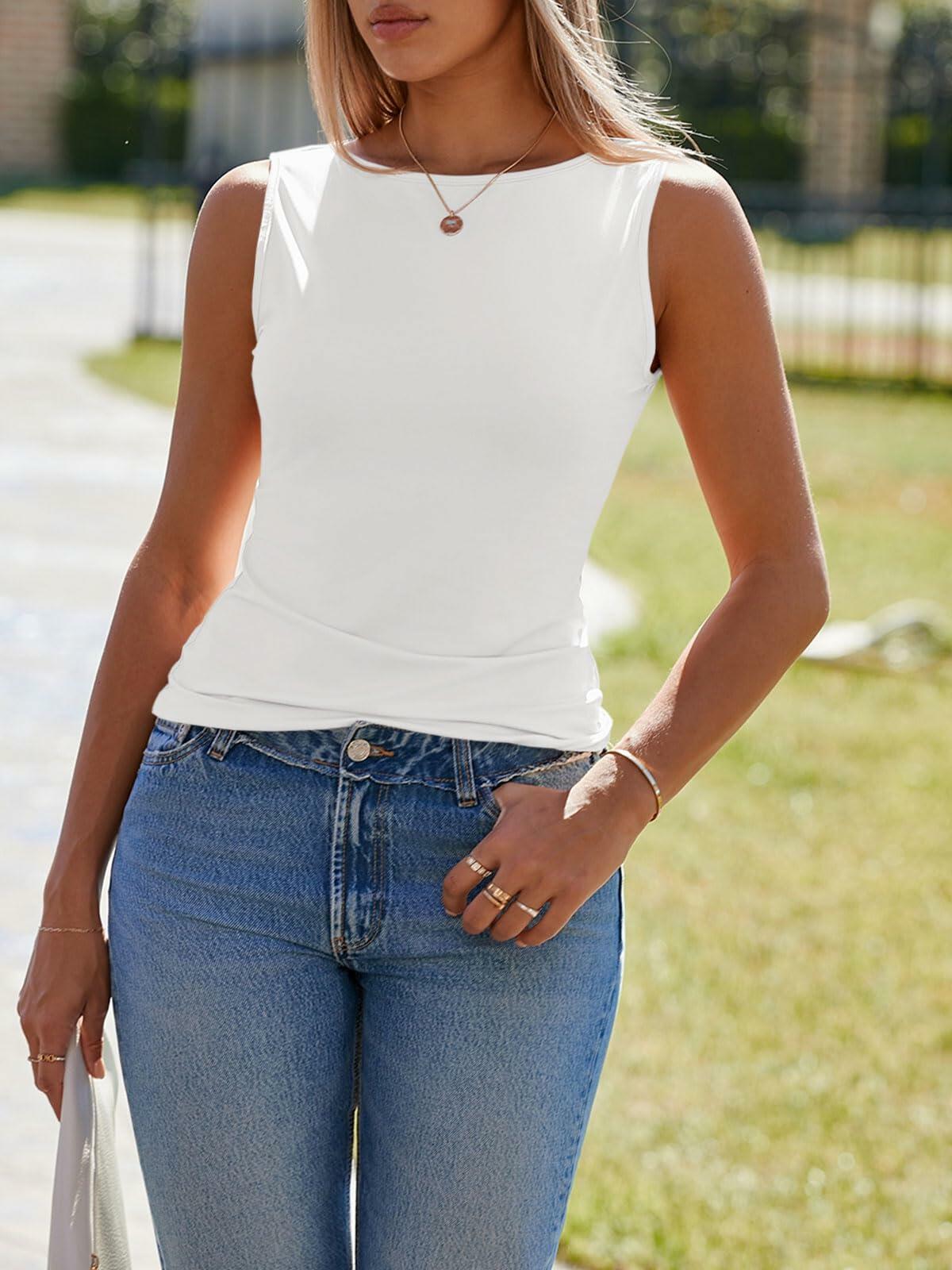 Imily Bela Womens Casual Tank Top Slim Fit Y2K Tee White Size L