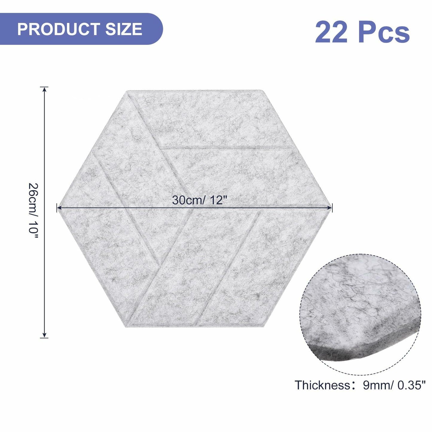 PATIKIL Acoustic Panels 12x10in 22 Pack Hexagon Felt Soundproof Gray