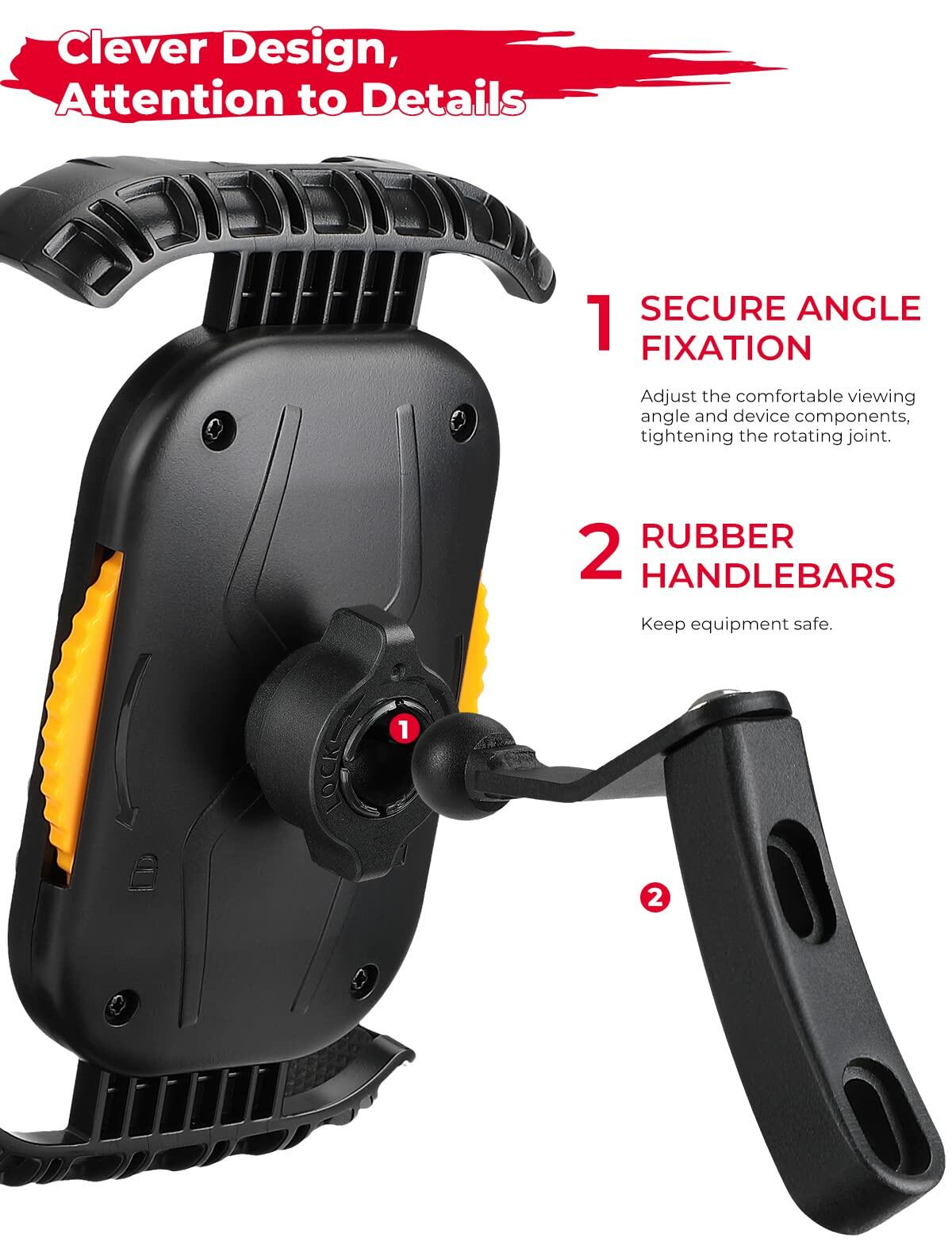 KEMIMOTO Motorcycle Phone Mount Adjustable 360° Swivel Aluminum Black