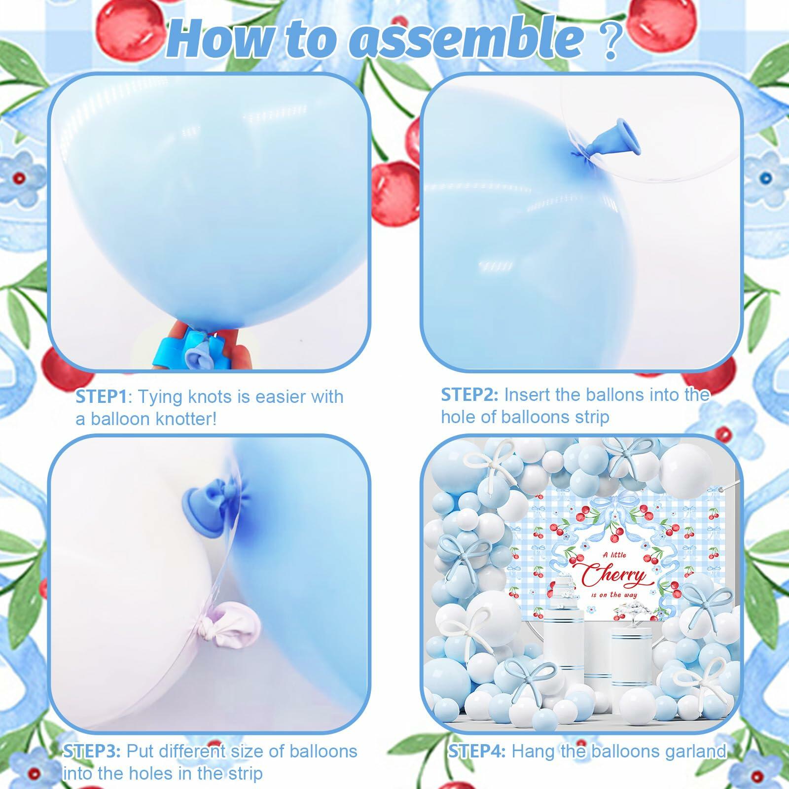 MEHOFOND Blue Cherry Bow Baby Shower Decor Banner Backdrop Balloon Set