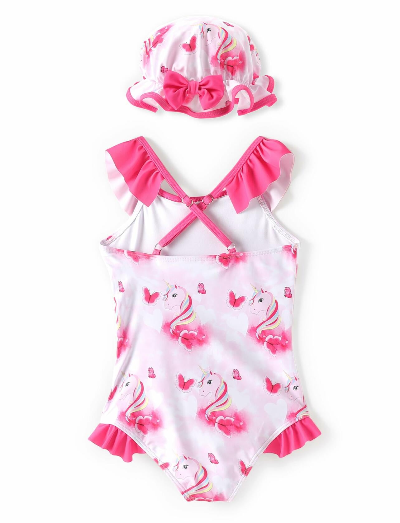 PATPAT Baby Girl Unicorn One Piece Swimsuit with Sun Hat Pink Size 6-9M