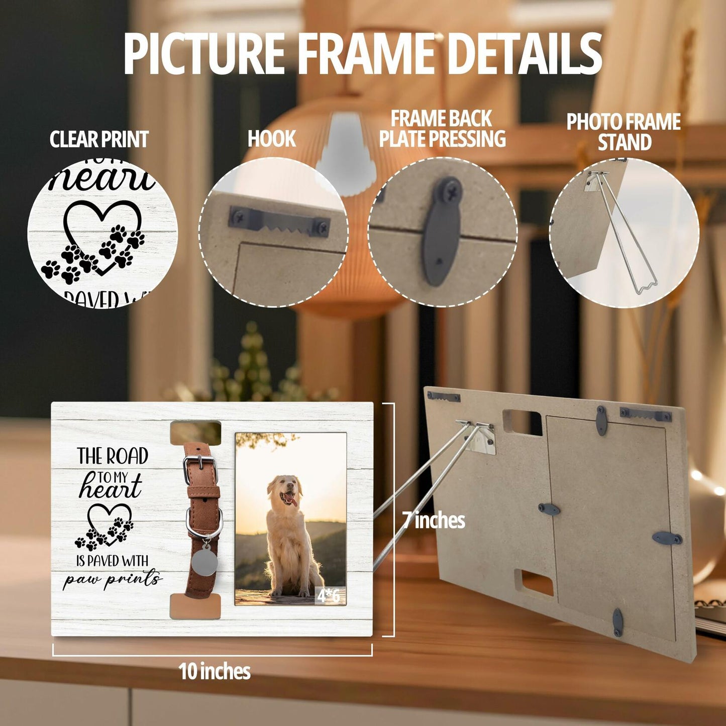 XNXLDYLH Pet Memorial Picture Frame with Collar Holder 4x6 Photo Frame