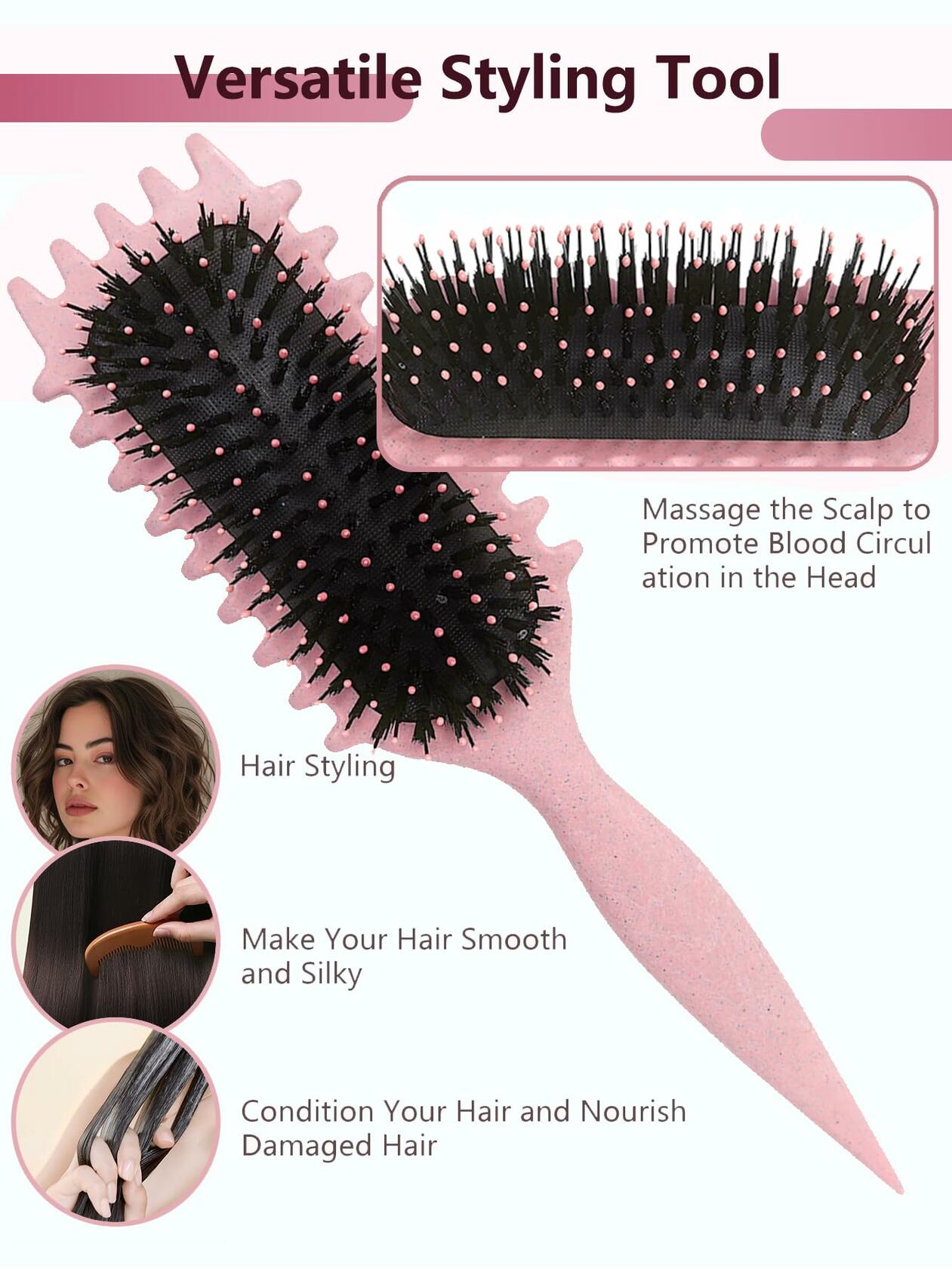 Sintario Pink Curl Defining Brush for Curly Hair Detangling Styling