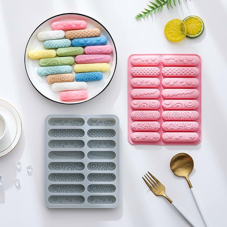 PROVIVID 2 Pack Silicone Mold Chocolate Stick Energy Bars Pink Blue Reusable