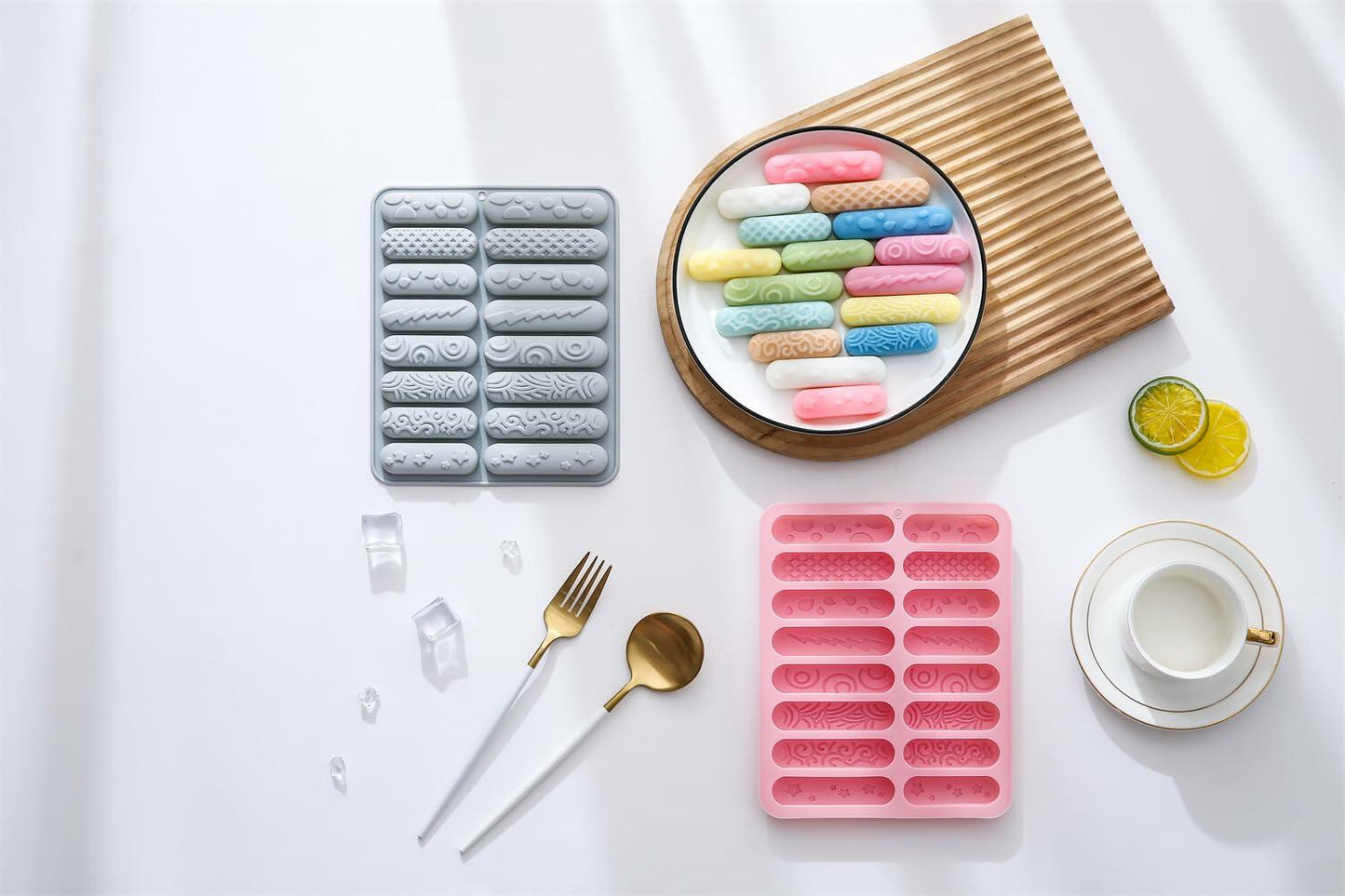 PROVIVID 2 Pack Silicone Mold Chocolate Stick Energy Bars Pink Blue Reusable