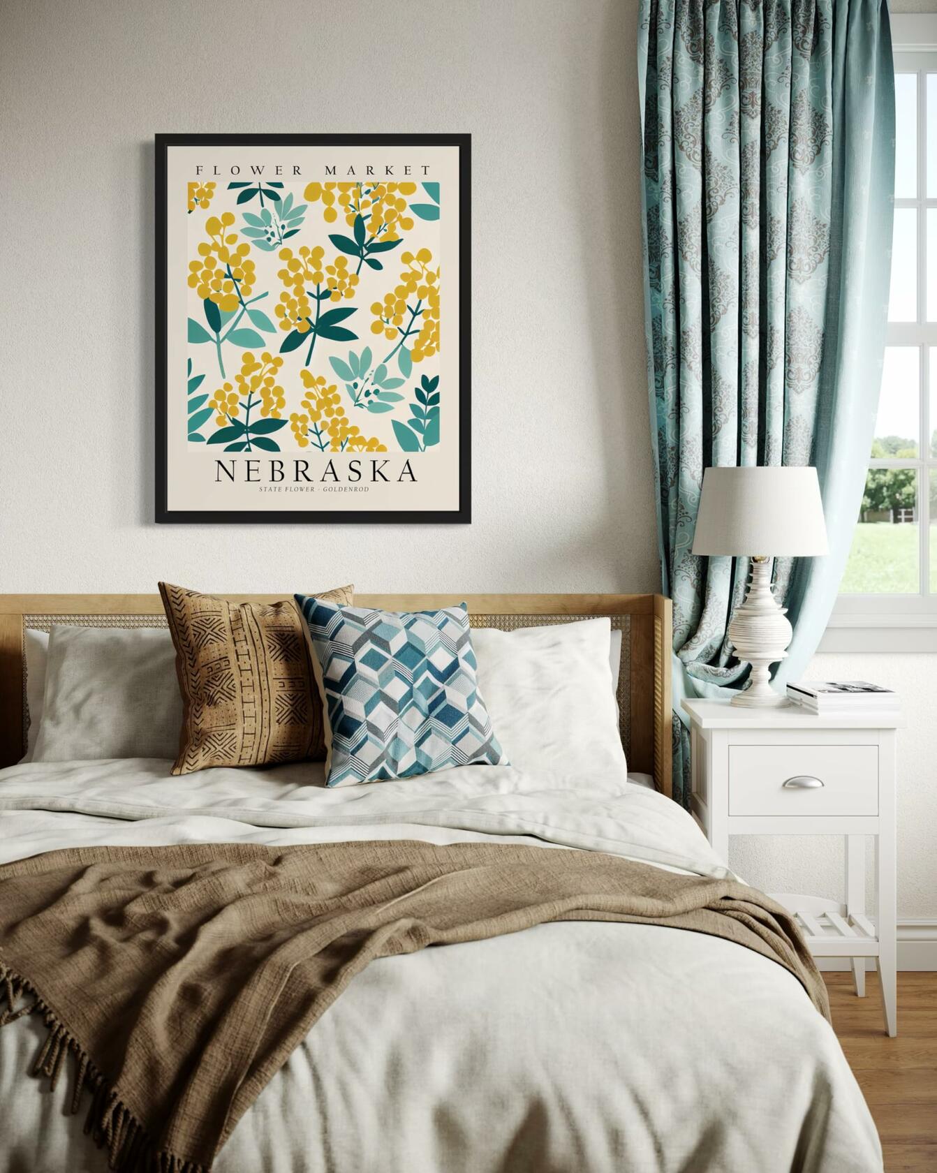 HomeArtPrint Nebraska Flower Market Art Print 8x10 Botanical Poster