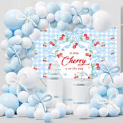 MEHOFOND Blue Cherry Bow Baby Shower Decor Banner Backdrop Balloon Set