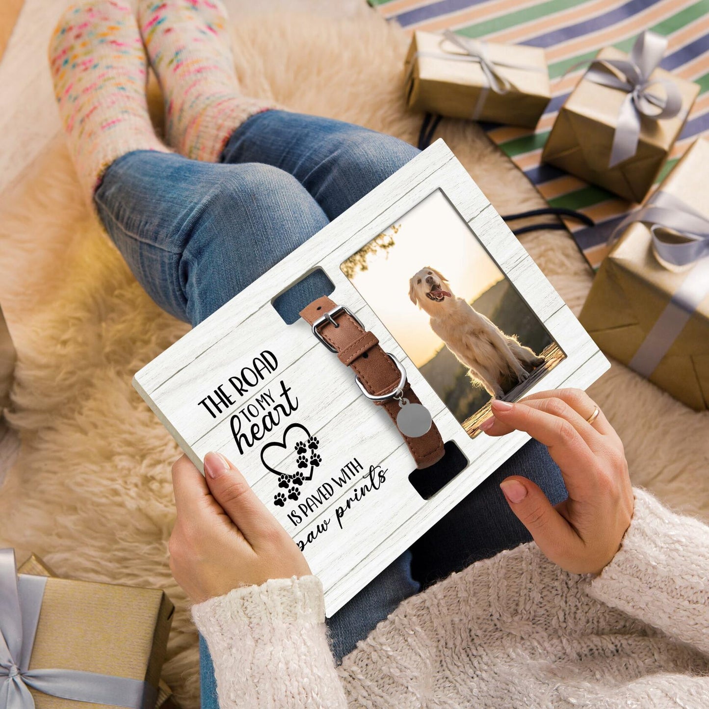 XNXLDYLH Pet Memorial Picture Frame with Collar Holder 4x6 Photo Frame