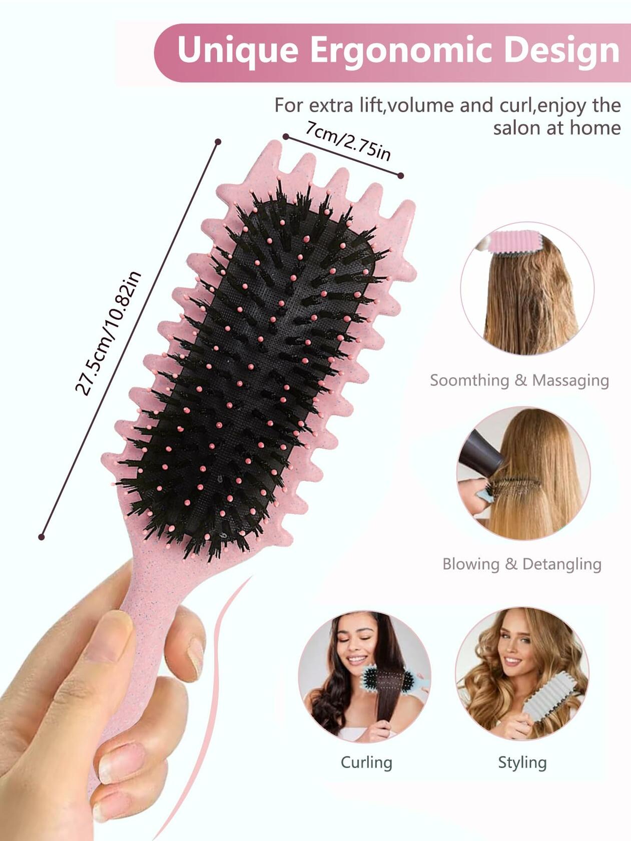 Sintario Pink Curl Defining Brush for Curly Hair Detangling Styling