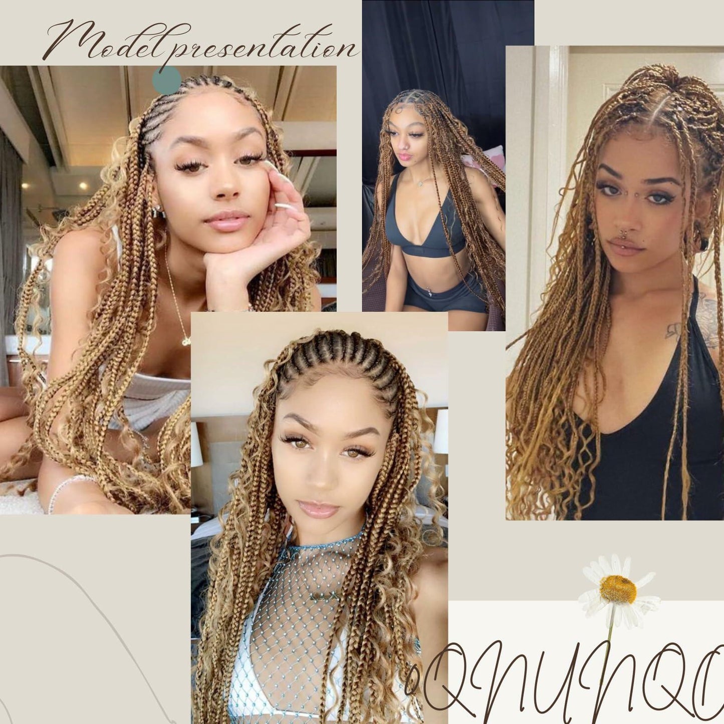 OQNUNQO Curly Wave Synthetic Braiding Hair Extensions 22in 1B Black 150g 2Bundle