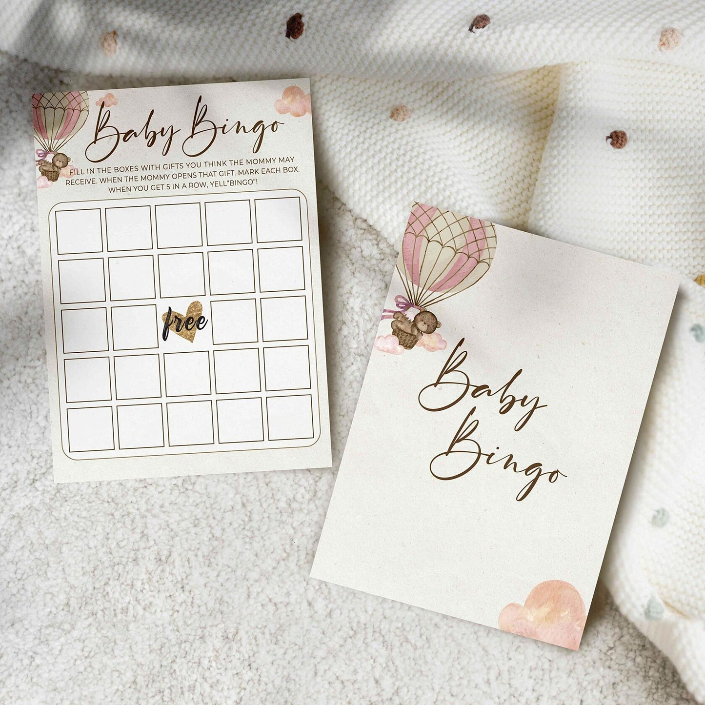 OUDIEA Baby Shower Bingo Cards Teddy Bear Hot Air Balloon 5x7 30 Count