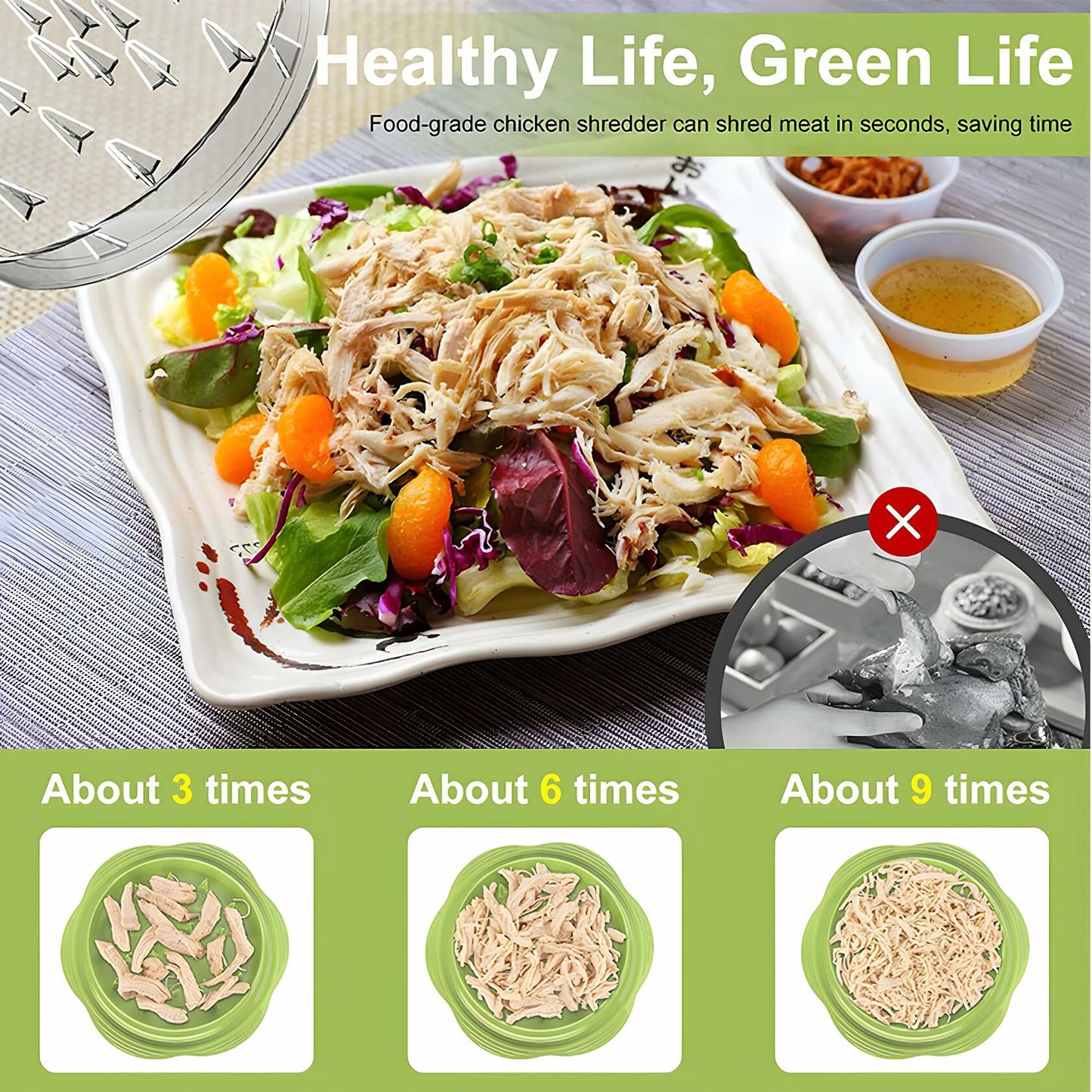 KALWNIA Chicken Shredder Green Meat Shredding Tool w/ Tongs & Brush