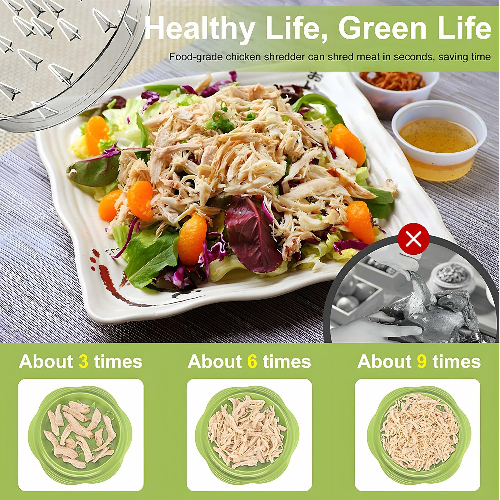 KALWNIA Chicken Shredder Green Meat Shredding Tool w/ Tongs & Brush
