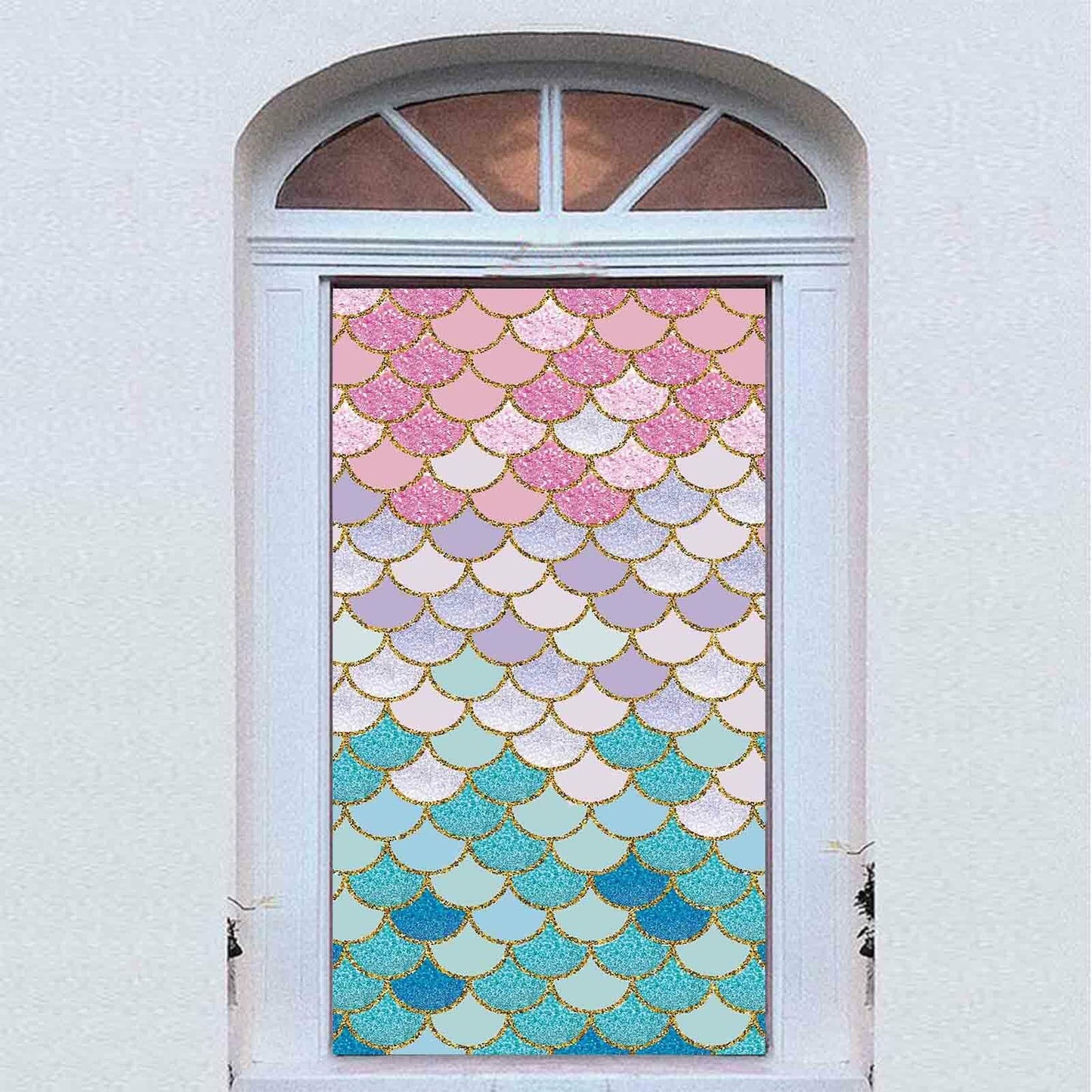 ZDX Mermaid Scales Door Banner Gold Glitter Blue Pink Purple 72.8x35.4in