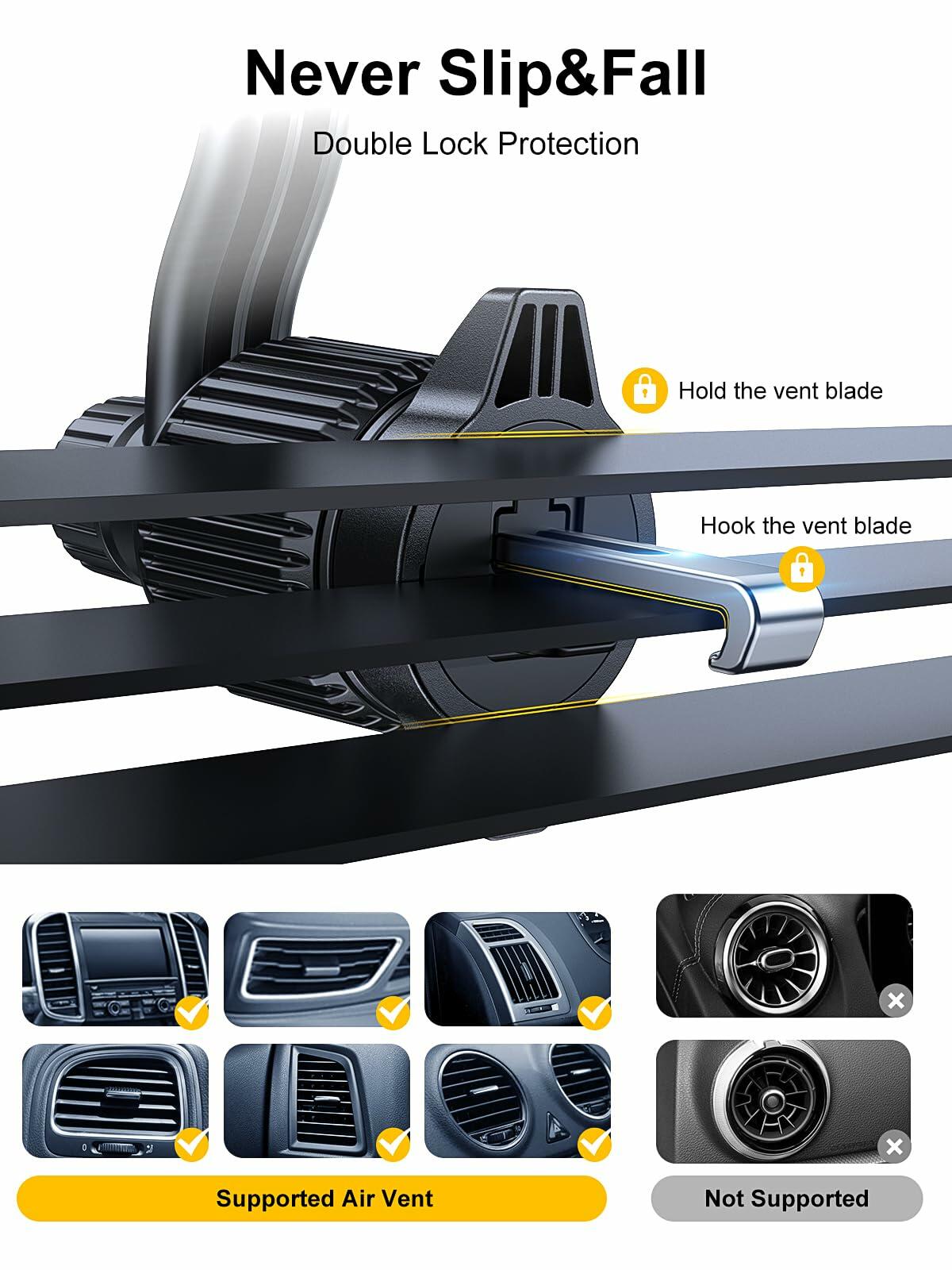 Rorhxia Car Vent Phone Mount Universal Clip Holder Black Metal