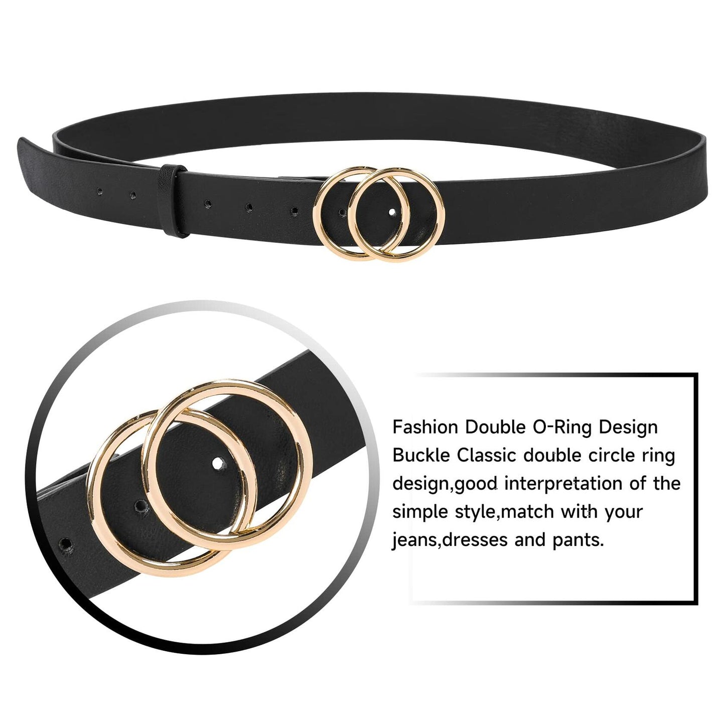 NBLYOS Women Faux Leather Belt Gold Buckle Khaki Size XXL